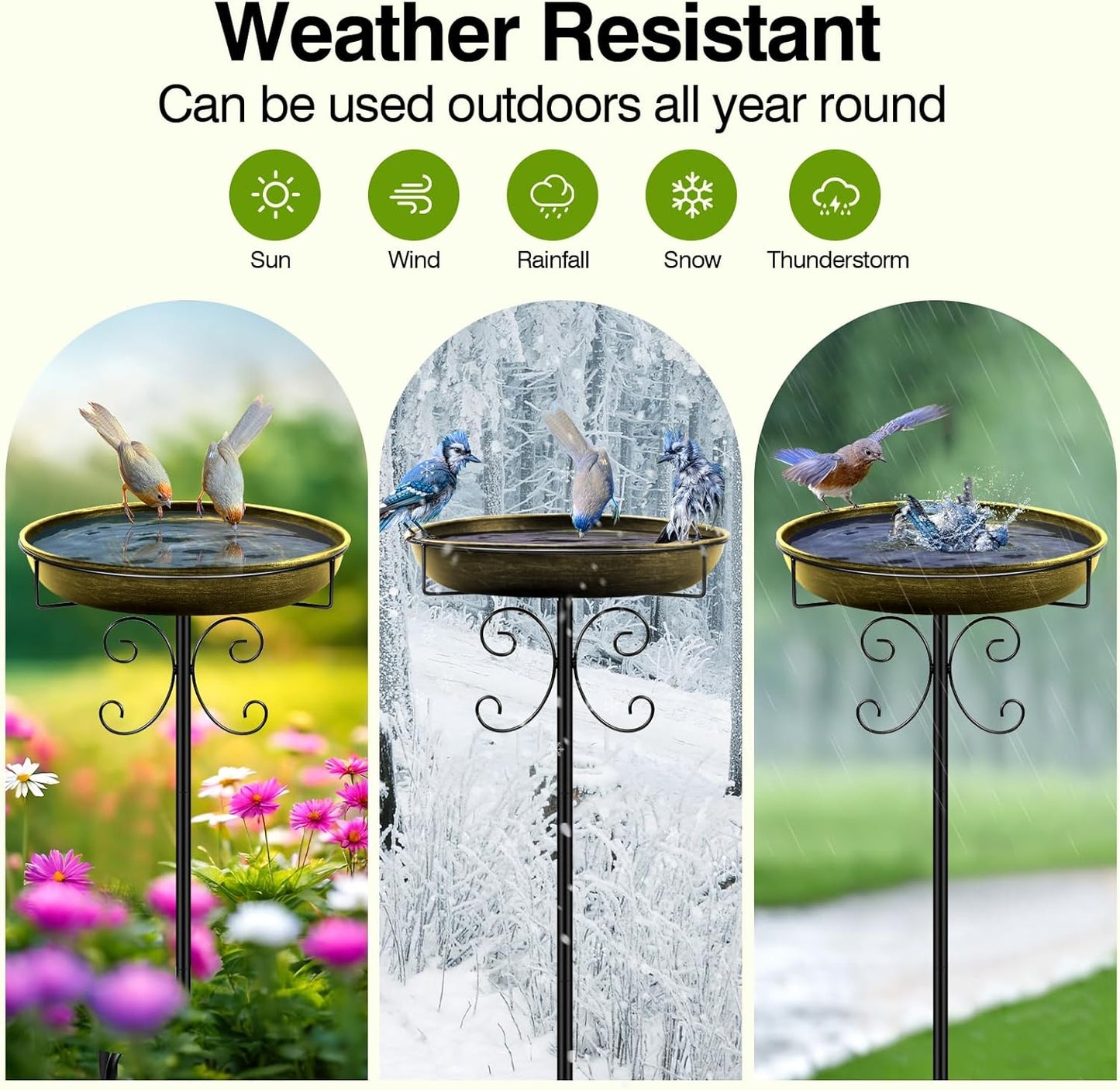 Daoeny 35In Metal Bird Bath for Outside, Vintage Bird Bath Bowl, Detachable Birdbath & Birdfeeder with 5 Prongs Base Stake, Bird Baths for Outdoors Garden Yard Lawn Decor (Antique Golden)