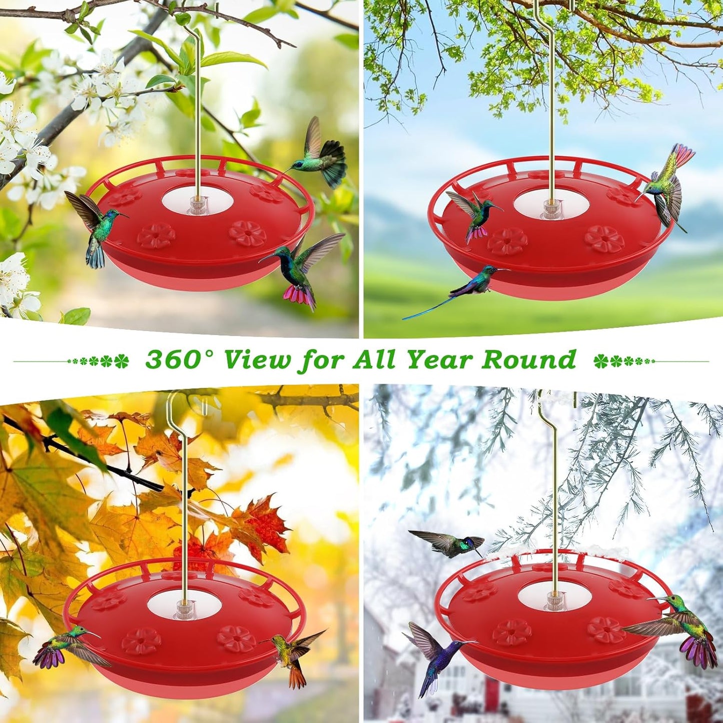 FEED GARDEN 16 OZ Hummingbird Feeders for Outdoor 5 Feeder Ports Ant Bee Proof Leak-Proof Cleaning Brushes Nectar Easy Clean Fill Bird Feeder 1 Pack