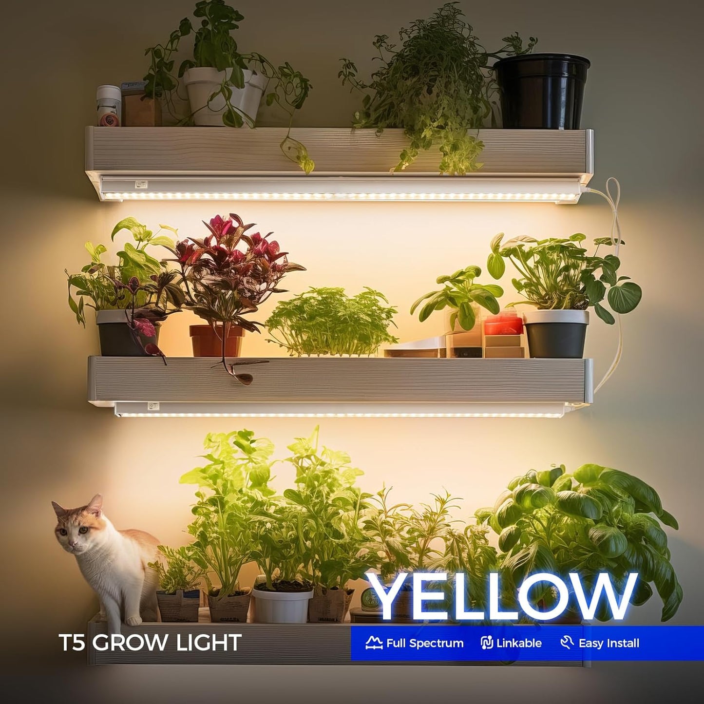 Barrina T5 Grow Lights, Full Spectrum, 2ft 80W (8 x 10W, 500W Equivalent), LED Grow Light Strip for Greenhouse, Plant Grow Shelf, Plug and Play Easy Installation, Yellow, 8-Pack