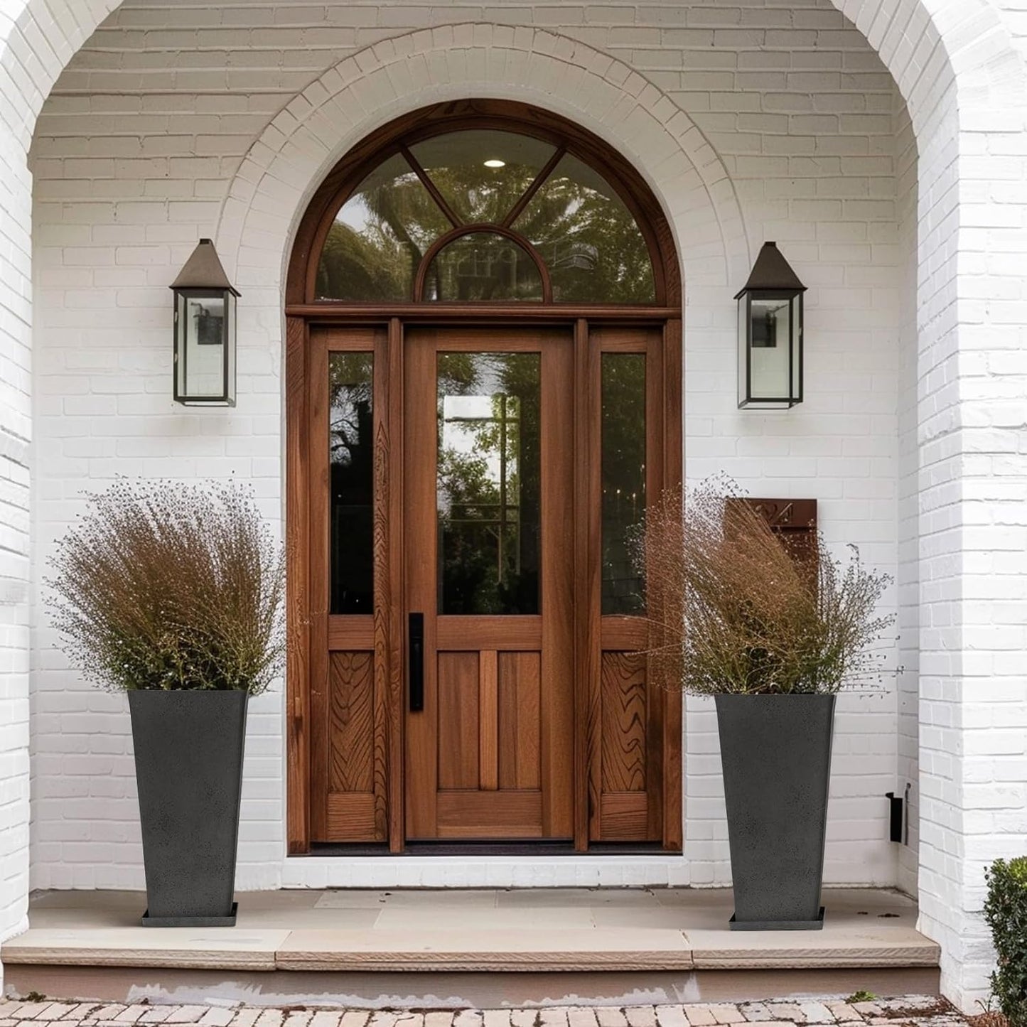 LA JOLIE MUSE 30 Inch Tall Planters for Outdoor Plants, 2 Sets Concrete Grey, Tall Outdoor Planters, Modern Square Outdoor Planters, Tall Large Planters for Front Door, Patio and Deck