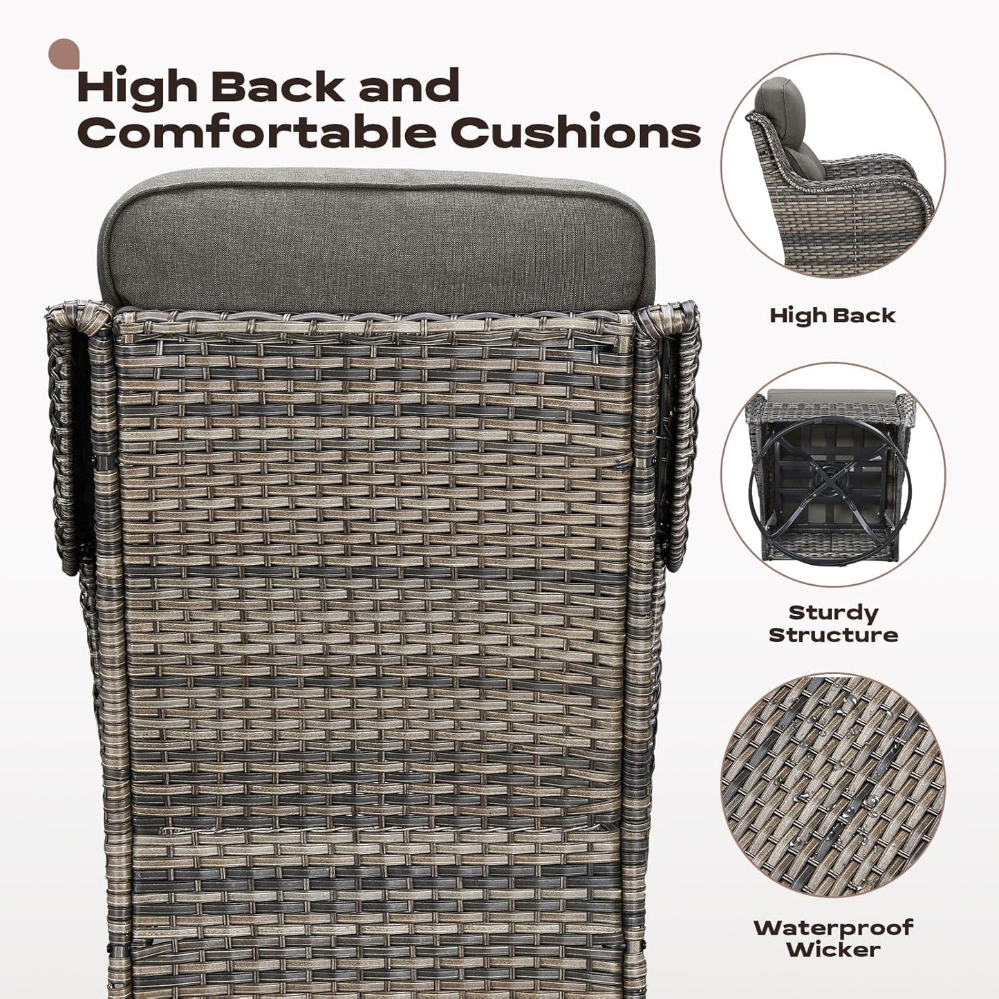 Wicker Outdoor Patio Furniture Set - 6 Piece Patio Conversation Sets with Swivel Rocker Chairs, Ottomans, Sofa and Side Table, 6 inch Cushions, Waterproof Wicker, for Porch Deck Mixed Grey/Grey
