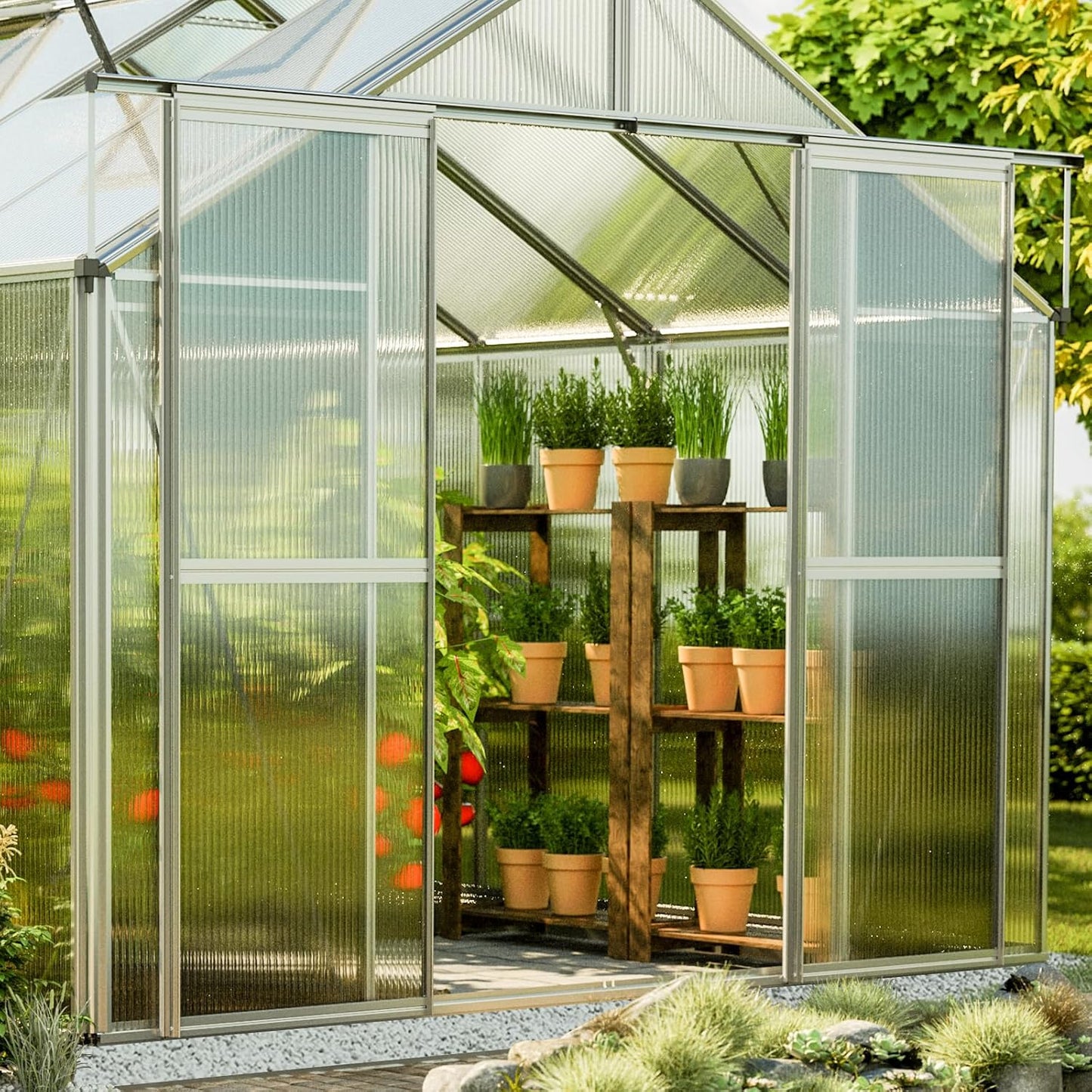 Greenhouse Topas 7 Aluminum Frame 7.4 x 14.7 ft with Approx. 6 mm Polycarbonate Panels
