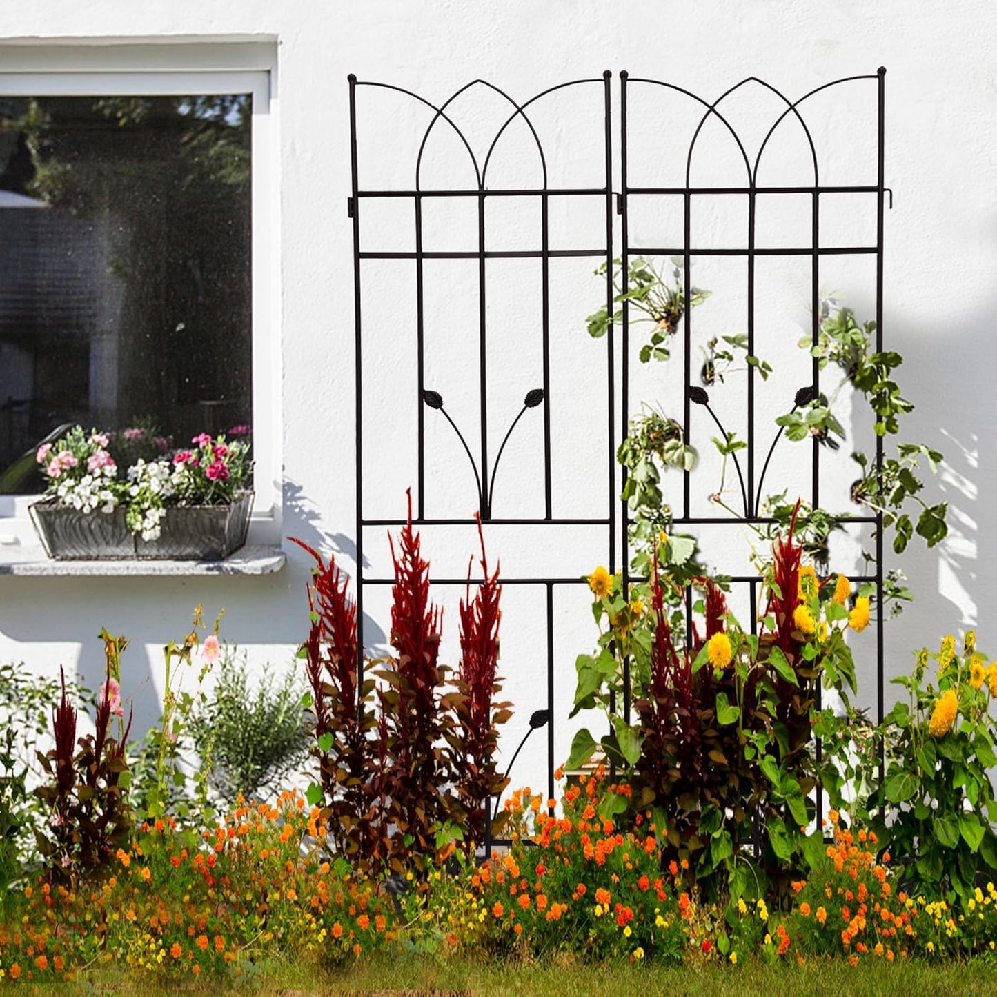 4 Pack Metal Garden Trellis 71" Black Fence Rustproof Garden Trellis for Climbing Plants Support Roses Flower Outdoor Lawn, Black