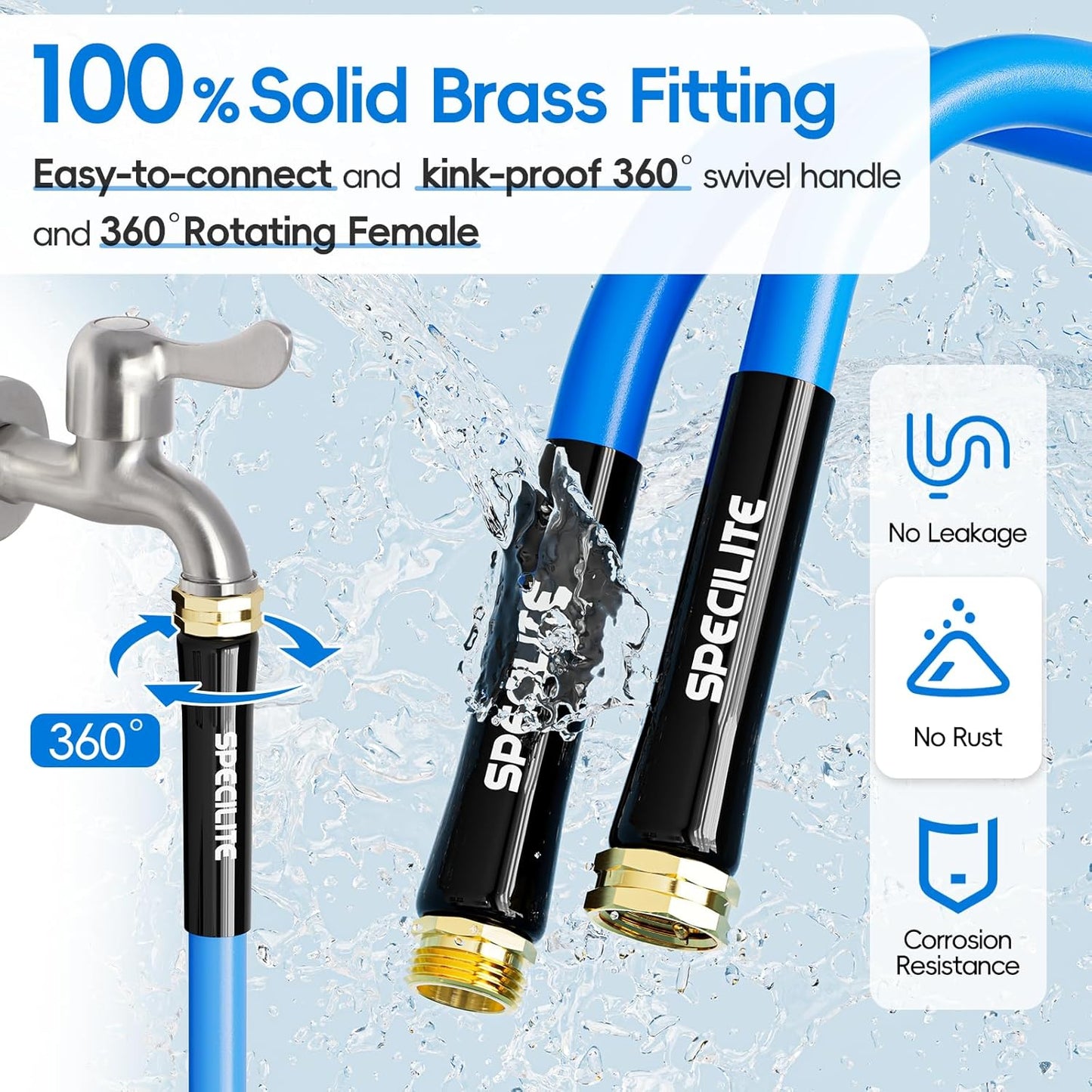 Hot/Cold Garden Water Hose 25 ftx 3/4 in, -50℉ To 190℉, Heavy Duty, Flexible, Burst 605 Psi, Lightweigh, Upgraded Rubber Pipe with 3/4" Brass Fittings For Backyard, Outdoor, Farm, Blue