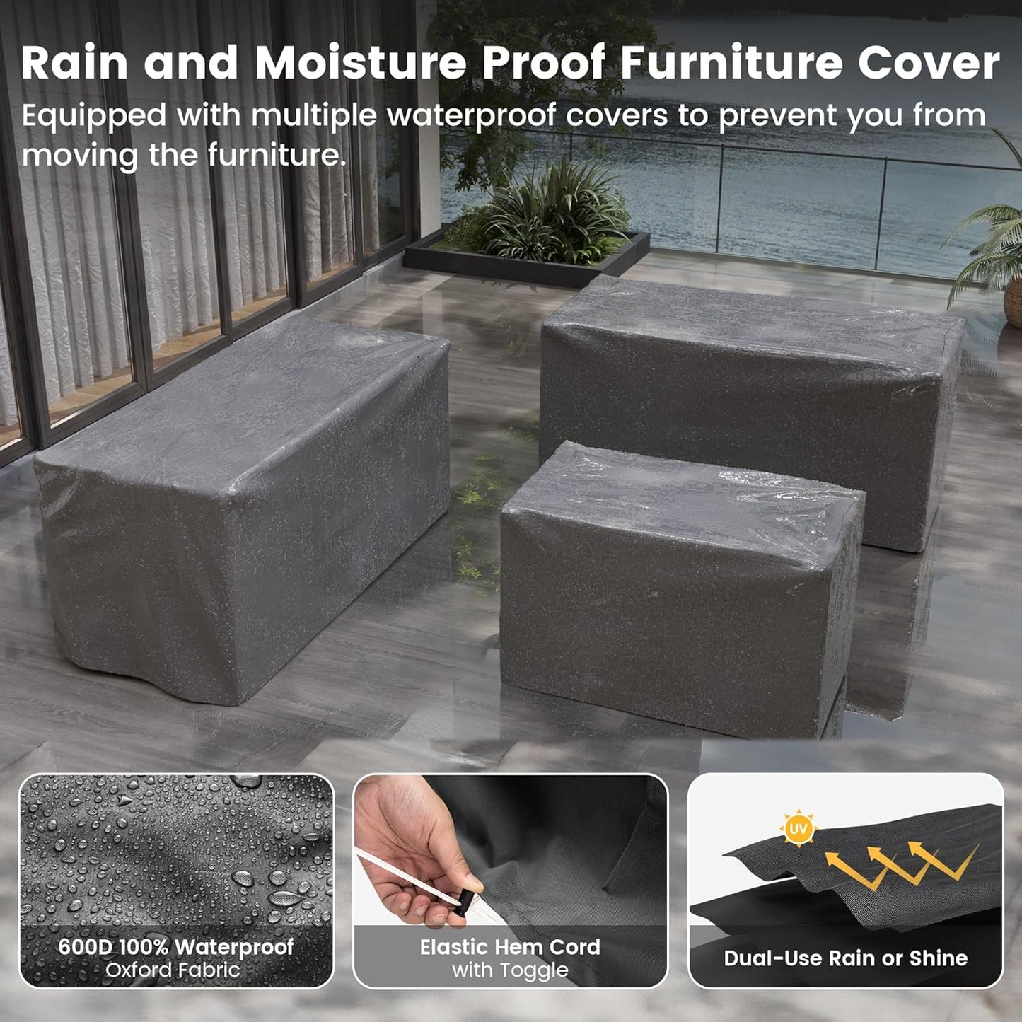 UDPATIO Patio Furniture Set, 8 Inch Armrest Patio Sectional Furniture, 6 Piece Wicker Outdoor Sectional Conversation Sets with Waterproof Cover and Coffee Table for Backyard Deck(Grey/Black)