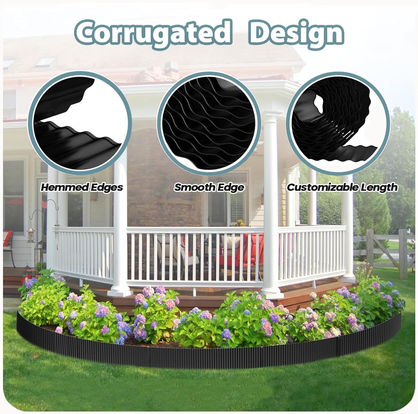 Used for DIY Metal Ripple Landscape Edging, Sturdy and Durable Garden Edging Border, Lawn and Tree Surround Fence Design (Black, 6"×20 Ft)