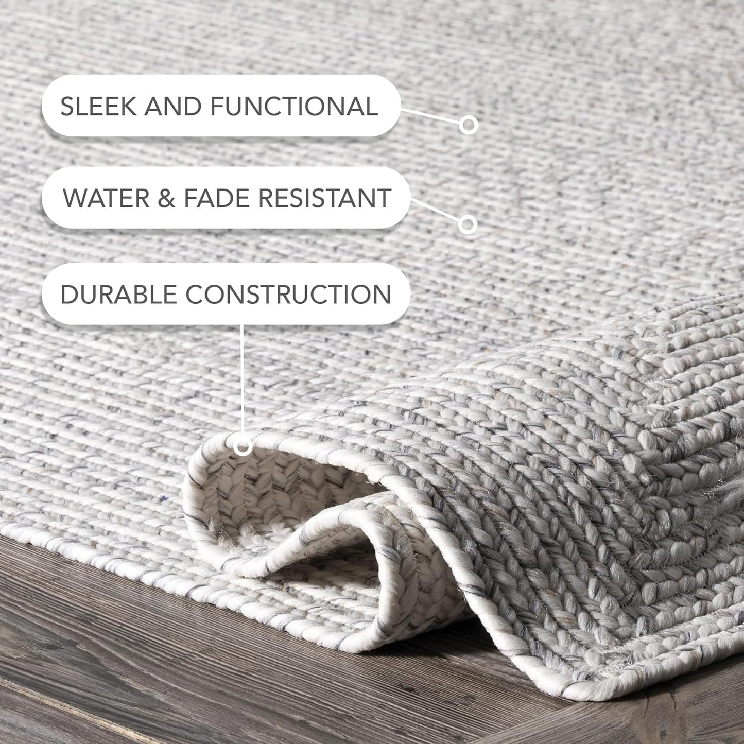 nuLOOM 6' Square Solid Hand Braided Indoor/Outdoor Area Rug, Pet-Friendly, High Traffic, Weather Resistant, for Patio, Balcony, Bedroom, Living Room, Dining Room, Wynn Ivory