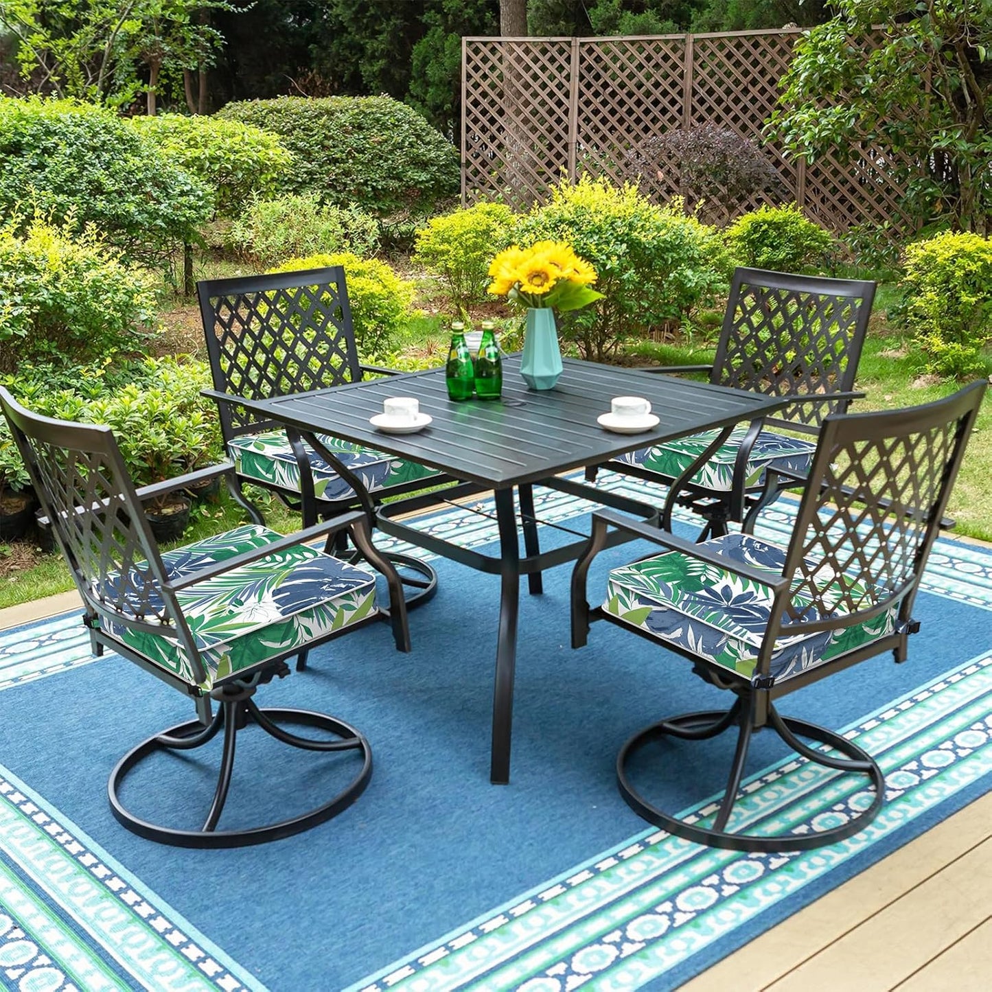 LVTXIII Patio Chair Cushions 19"x19"x3", Water-Repellent Outdoor Seat Cushions for Patio Furniture, Square Chair Pads with Ties for Home Garden Decoration, Set of 2, Islamorada Blue Green