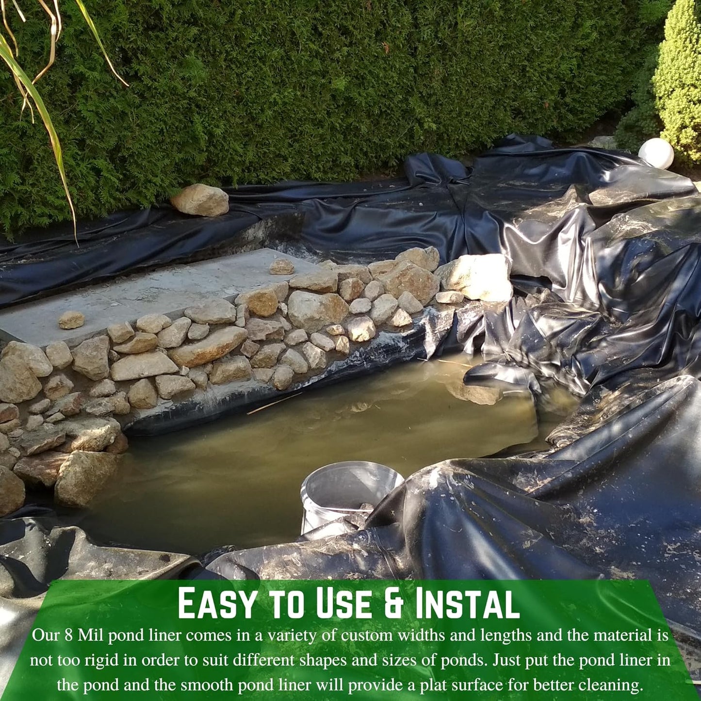 Farm Plastic Supply - 8 Mil Black/White Pond Liner - 8 Mil Fish Pond Liner, Pond Liners for Outdoor Ponds, Koi Ponds, Garden Fountain, Waterfall, Containment Liner (40' x 50')