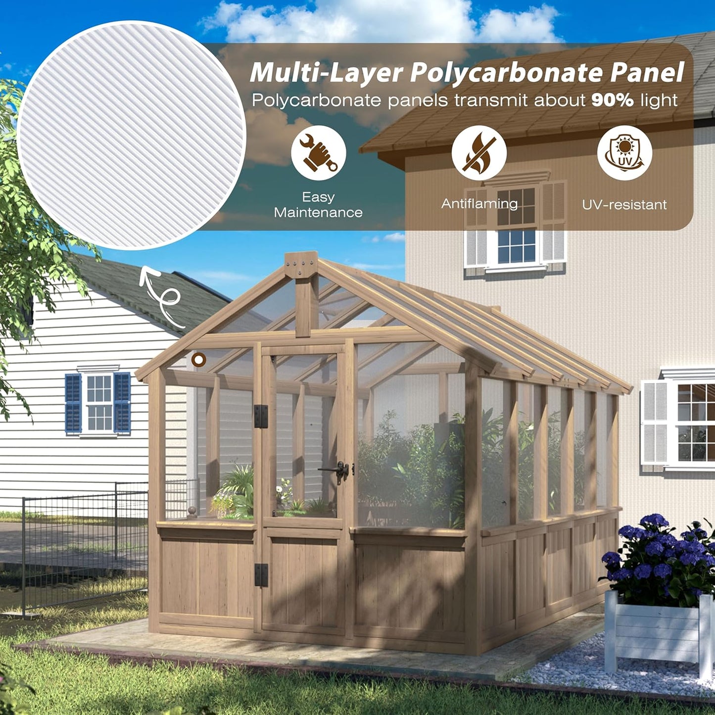 BlueWish 6x10FT Greenhouse, Greenhouse for Outdoor with Cedar Frame, Adjustable Vent, Wood Greenhouses with 6MM Polycarbonate Panel, Green House for Outside, Garden, Backyard