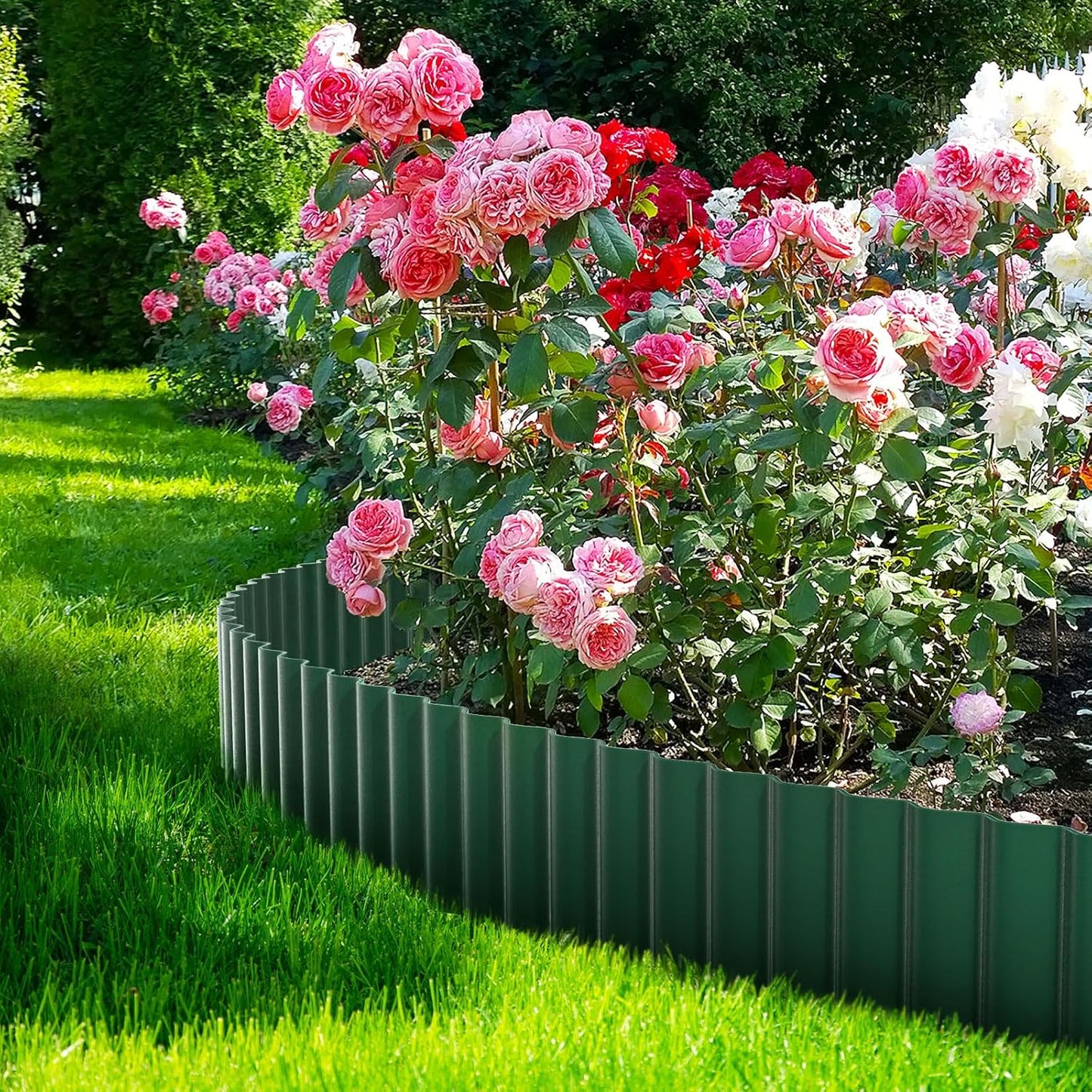 LAVEVE Corrugated Metal Garden Edging 4" x 10Ft, Landscape Edging Border for Lawn, Flower Bed, Garden Fence, Paver Edging (Green)
