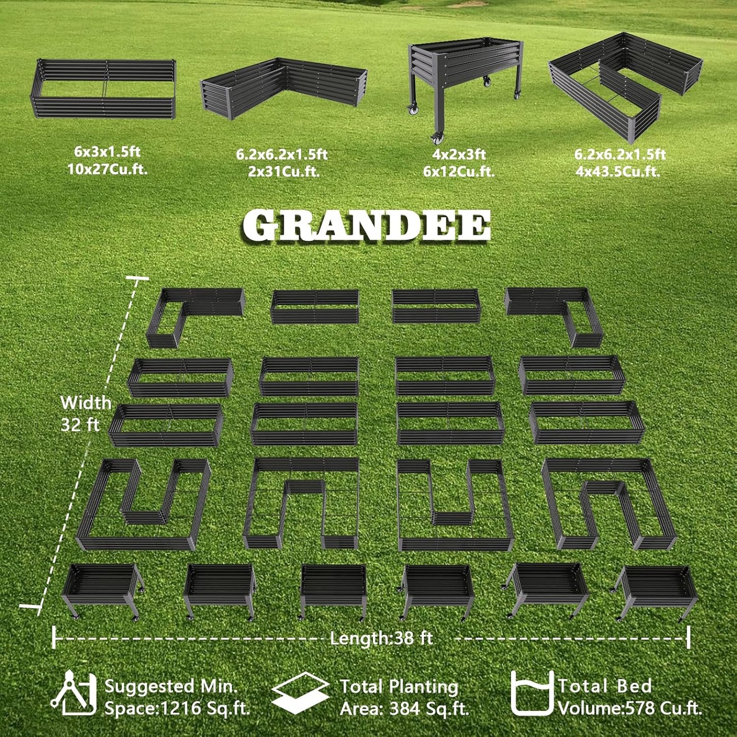 A ANLEOLIFE 22-Pack Deep Root Galvanized Raised Garden Beds Outdoor for Planting Vegetables Flowers Herb, Quartz Grey