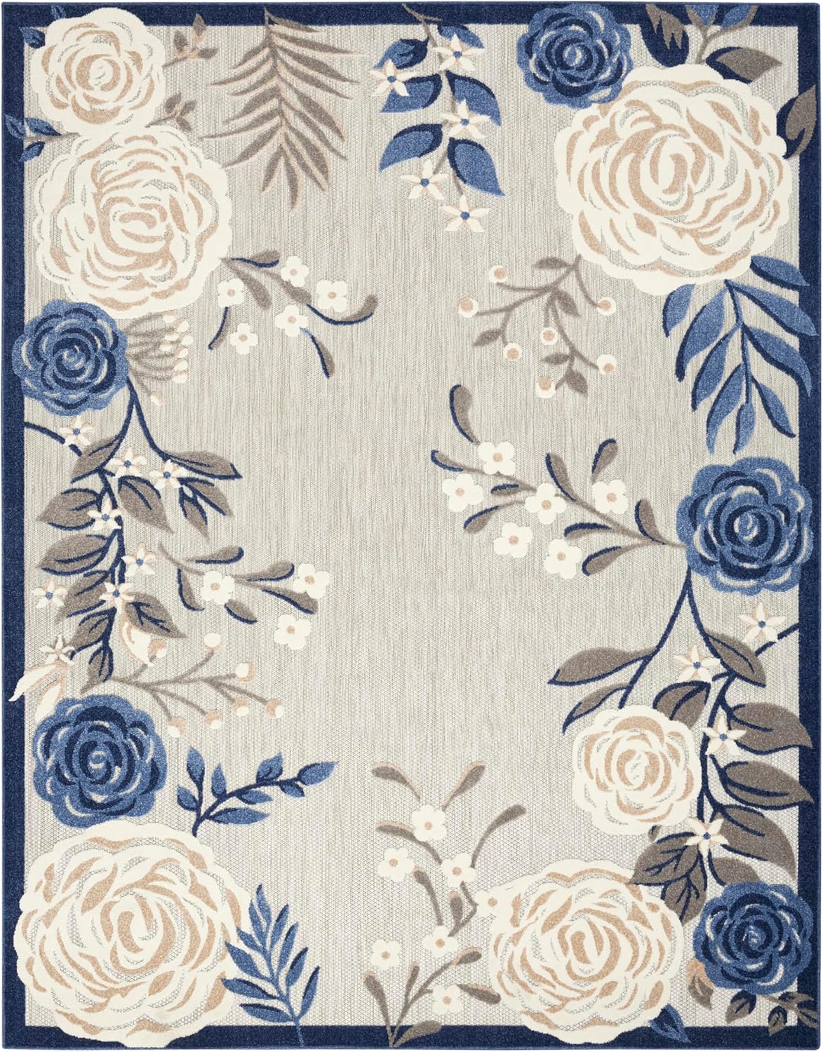 Nourison Home Aloha Indoor/Outdoor Modern Blue/Grey 6' x 9' Area Rug, Easy Cleaning, Non Shedding, Bed Room, Living Room, Dining Room, Kitchen (6x9)