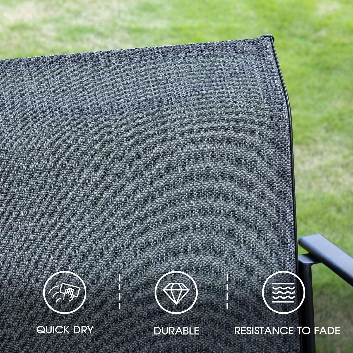 VICLLAX Patio Dining Set for 6, Outdoor Furniture Set Includes 47.2" Round Patio Table and 6 Patio Sling Chairs, Grey Tabletop and Grey Fabric