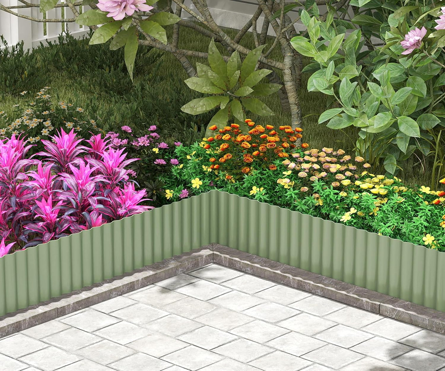 Metal Garden Edging Border, Corrugated Steel Landscaping, DIY for Lawn (Green, 6 Inch x 20FT)