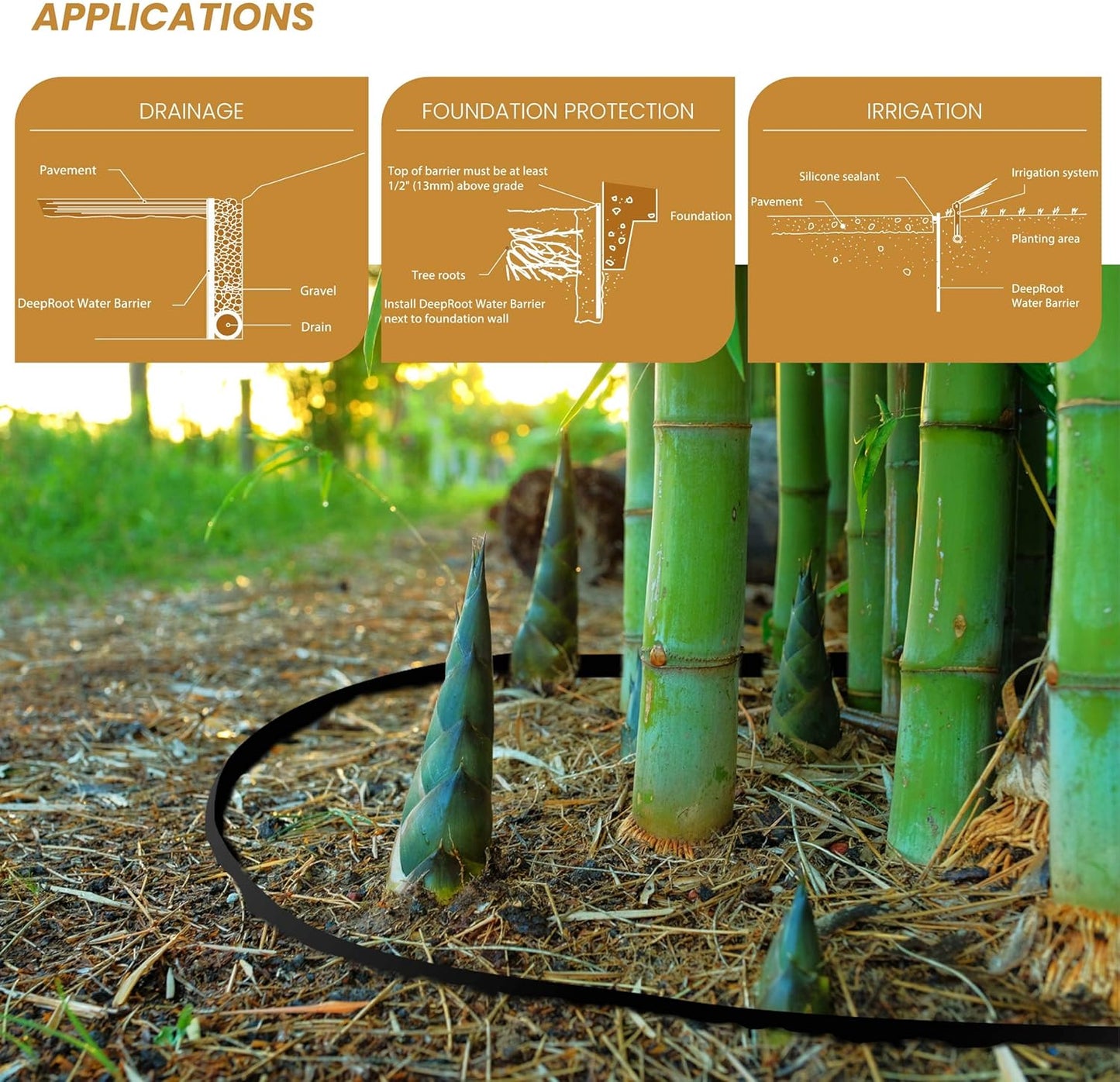 DeepRoot Water Barrier, Versatile Bamboo Barrier, Easy-to-Install Garden Barrier for Landscaping and Protection, Durable, Flexible, 30" x 100' Roll-30 mil Thickness, Black (WB 30/30-100)