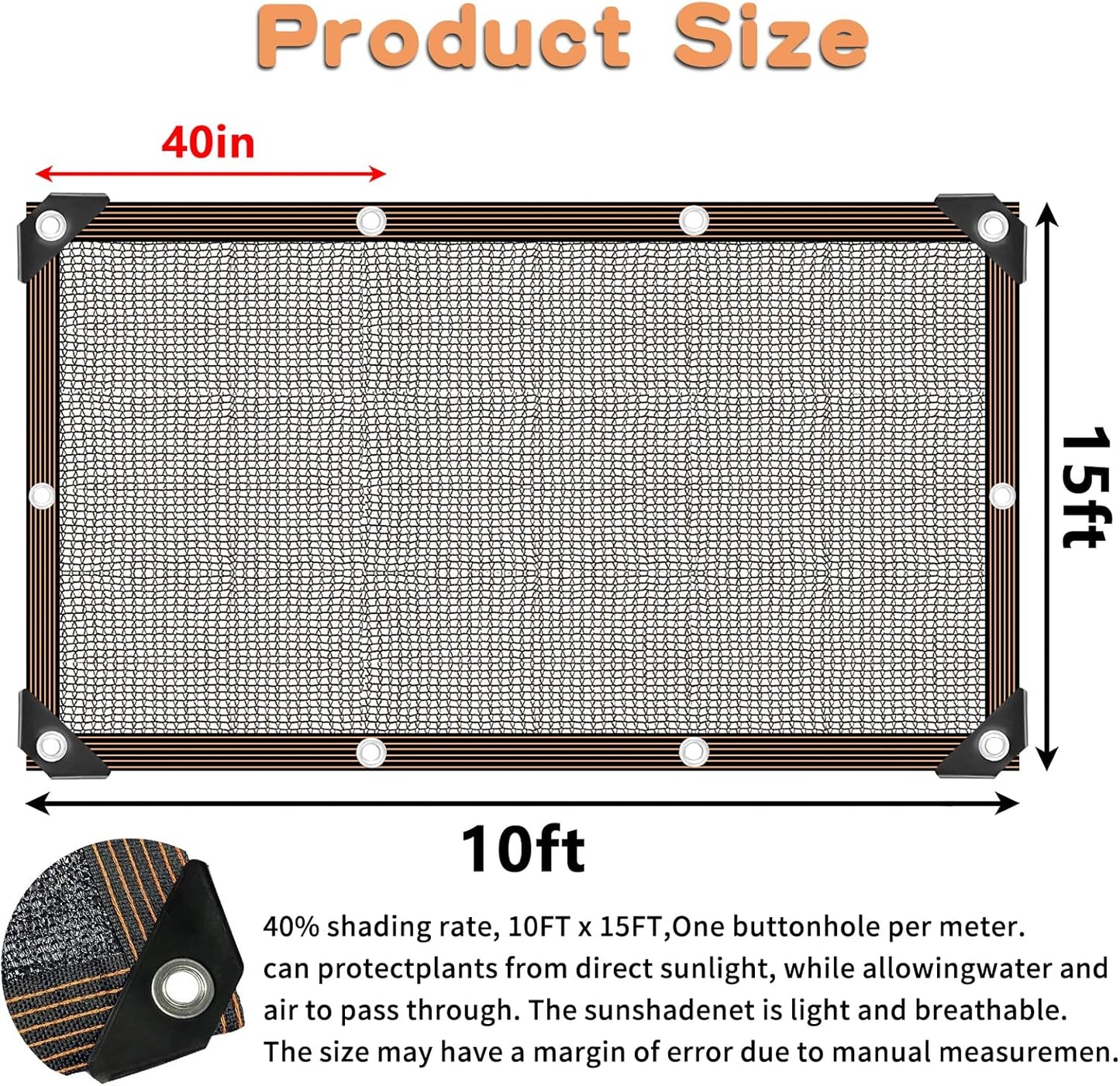 QLOFEI 40-50% Shade Cloth with Grommets, Sunblock Mesh Tarp Shade Neting Cover for Plant Greenhouse, Easier to Hang Shade Cloth for Patio Kennel Chicken Coop Lawn Pool Garden Shade Sail, 10x15 FT