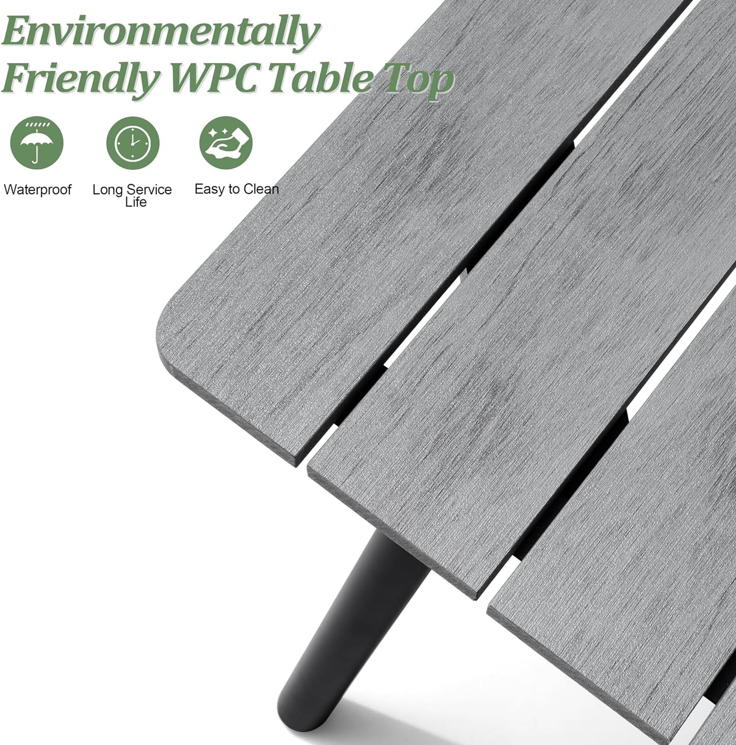Outdoor Dining Table for 8-10, 94.5 inch Patio Dining Table with Wooden-Like Top and Aluminum Frame, Rectangular Table with Umbrella Hole Outdoor Furniture, Grey