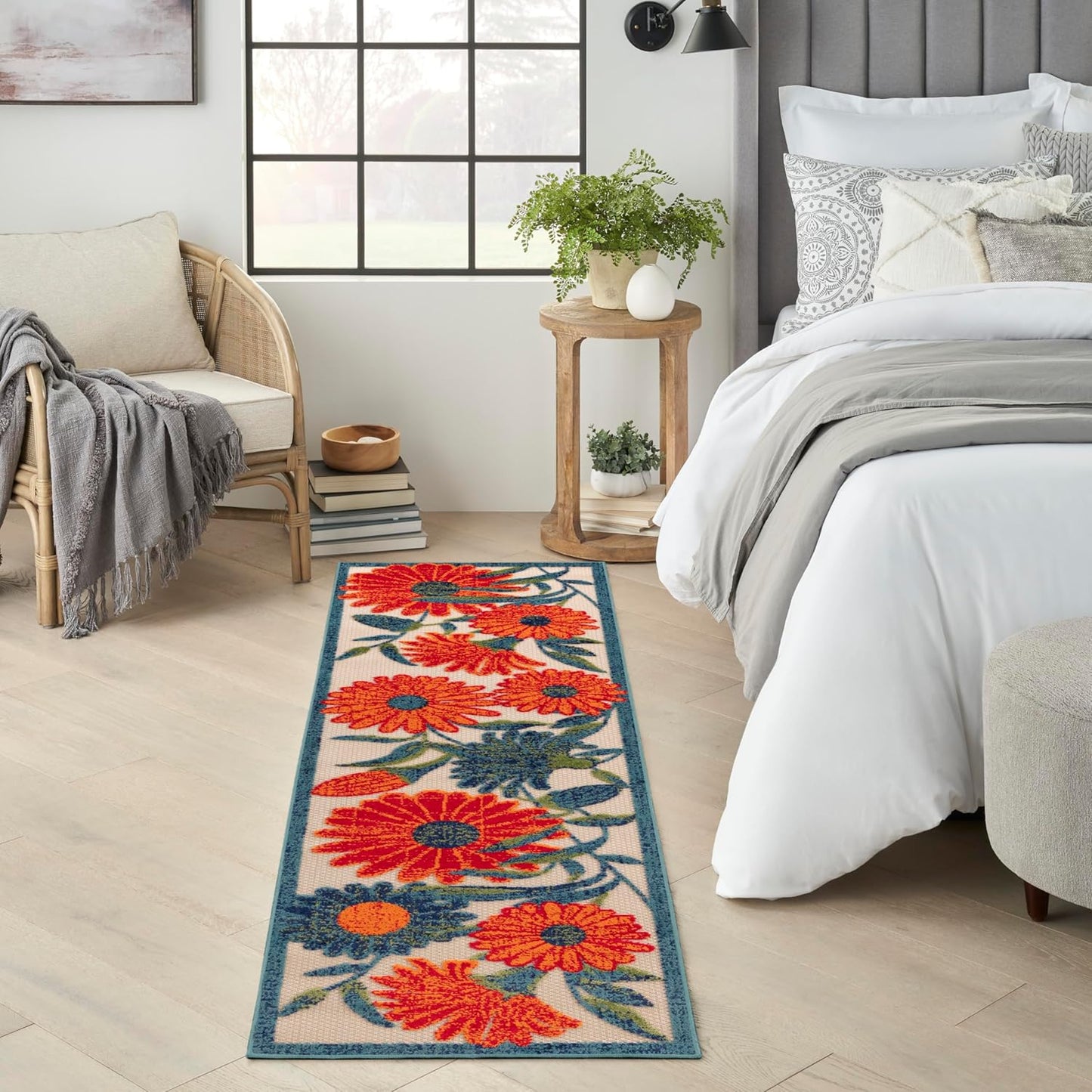 Nourison Home Aloha Indoor/Outdoor Ivory Multicolor 2'3" x 8' Area Rug, Easy-Cleaning, Non Shedding, Bed Room, Living Room, Dining Room, Backyard, Deck, Patio (2x8)