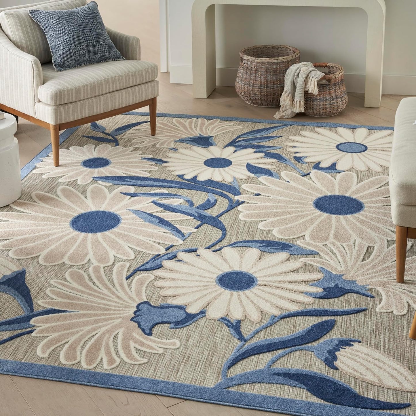 Nourison Home Aloha 108x144 Contemporary Fabric Rug in Blue/Gray Finish