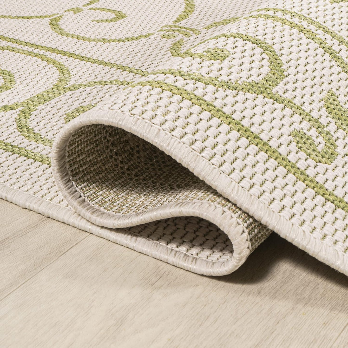 JONATHAN Y SMB106I-28 Charleston Vintage Filigree Textured Weave Indoor Outdoor Runner Rug, Bohemian Coastal Traditional Easy Cleaning,Bedroom,Kitchen,Backyard,Patio,Non Shedding, 2 X 8, Cream/Green