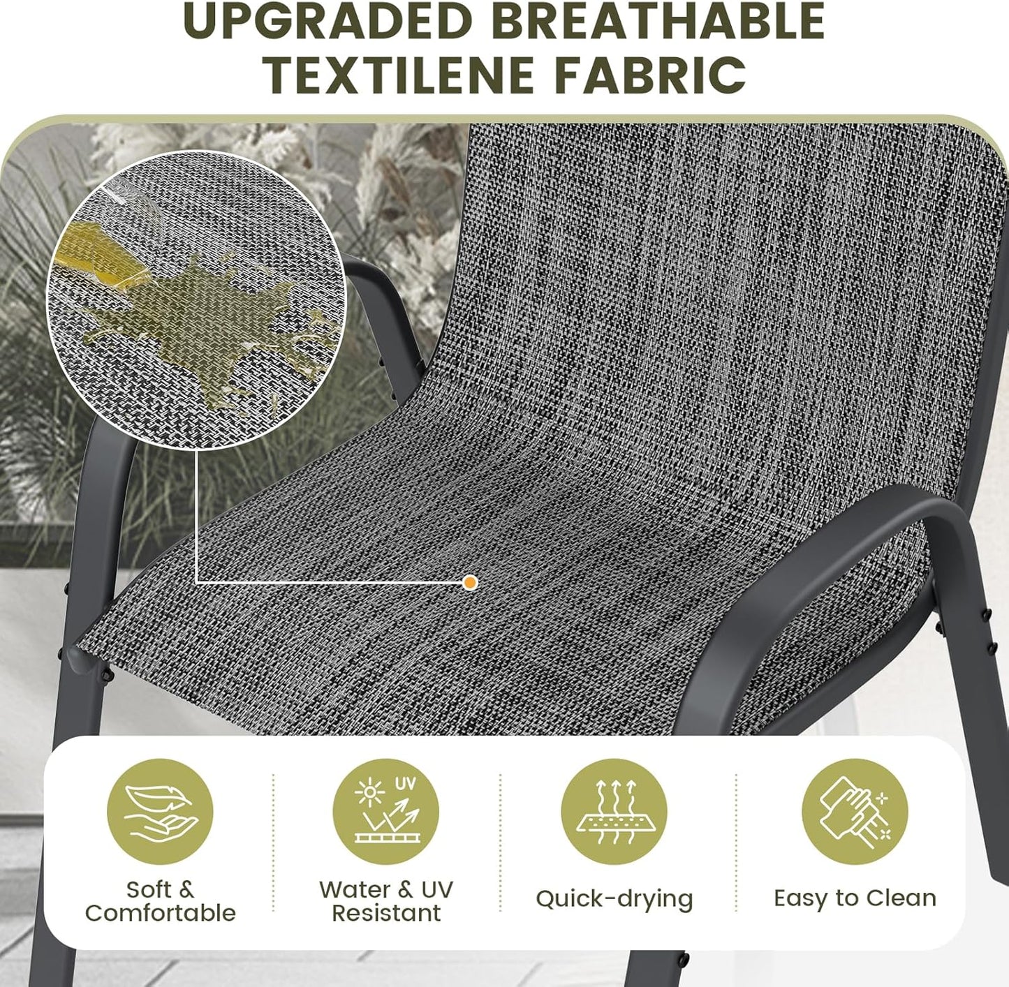 UDPATIO Patio Chairs Set of 8, Stackable Outdoor Dining Chairs with High Back, Breathable Textilene Fabric Outdoor Chair All Weather, 350LBS Capacity for Garden, Backyard (Dark Grey)