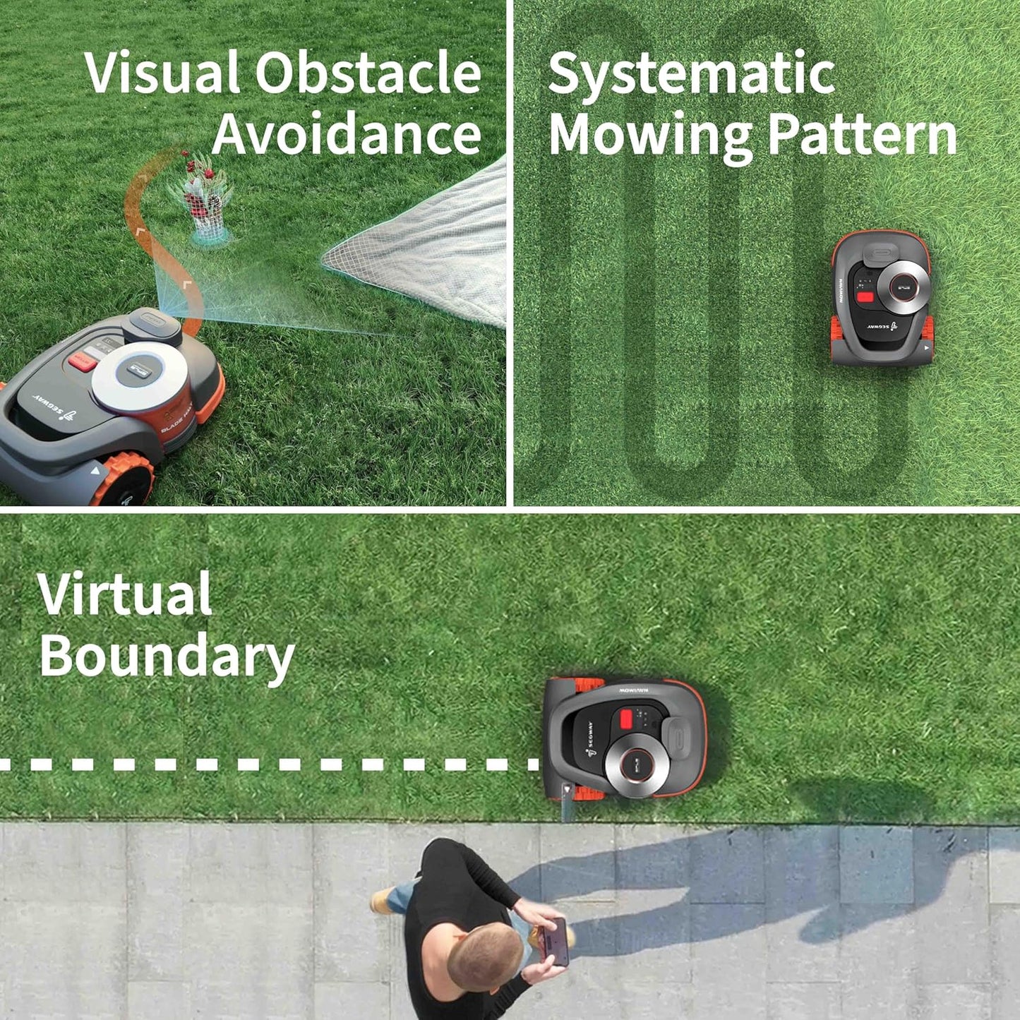 Segway Navimow H1500N-VF Robot Lawn Mower Perimeter Wire Free 0.37 Acre RTK+Vision Robotic Lawnmower, Virtual Boundary, Systematic Mowing, APP Control, Anti-Theft, 54dB(A) Quiet, Multi-Zone Management