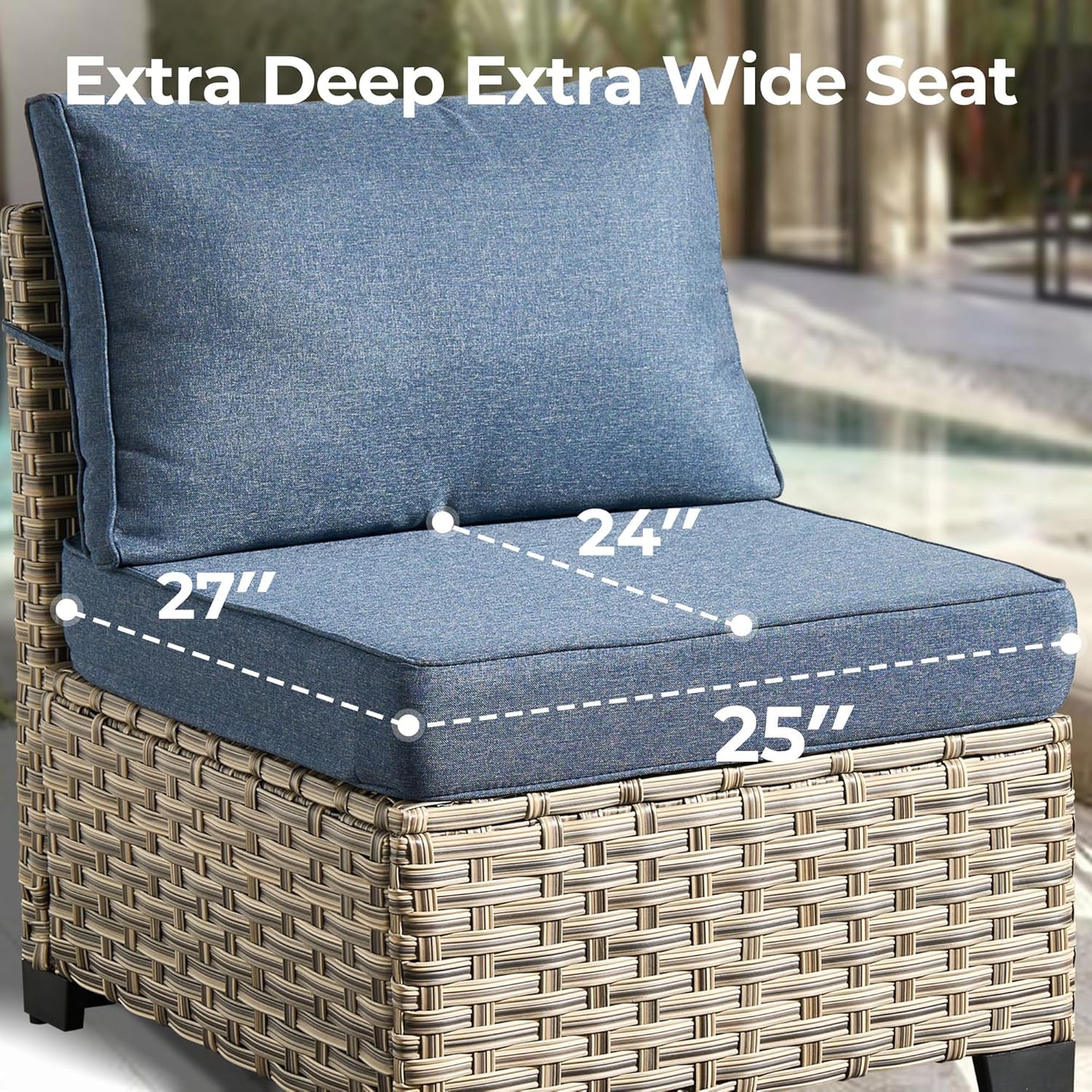 HOOOWOOO Outdoor Sectional Patio Furniture Set,7 Pieces Wicker Conversation Sets,Extra Deep Out Door Sofa Outside Furniture Couch with Ottoman,Denim Blue