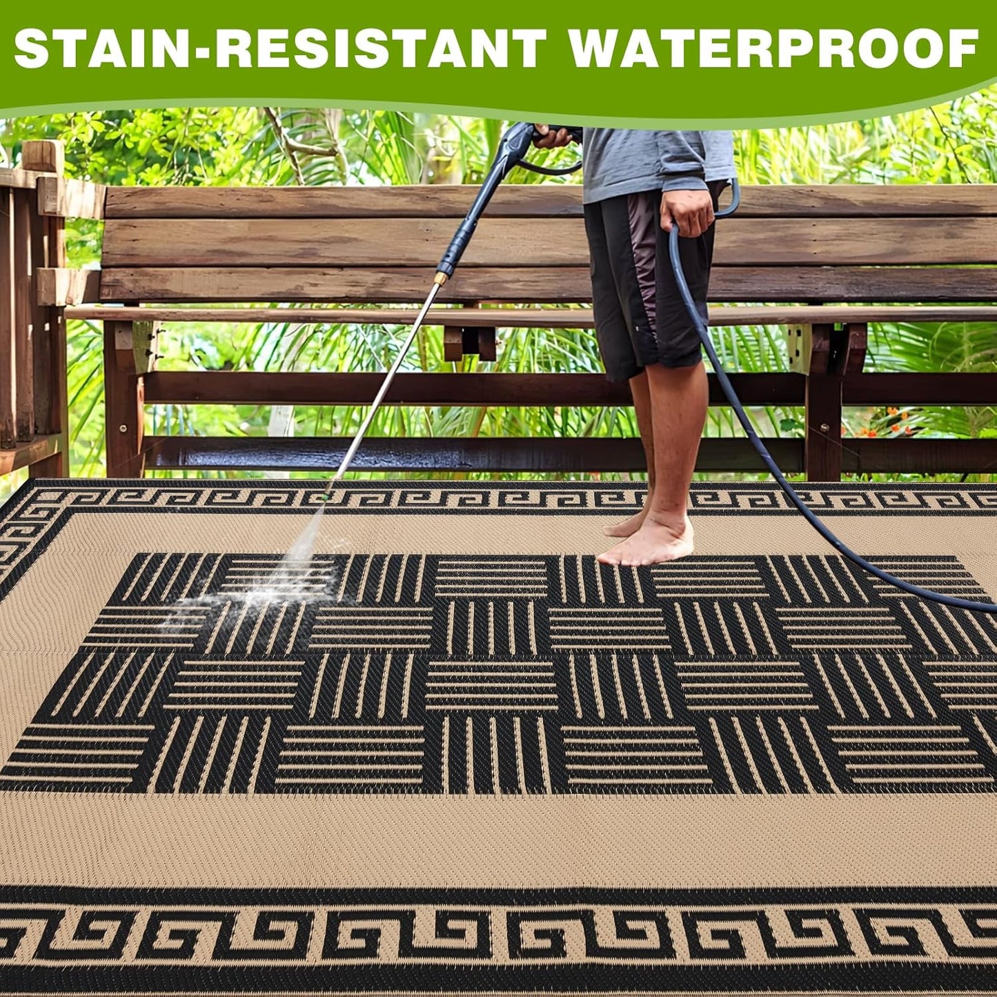Outdoor Rug 6x9 ft Waterproof, Reversible Outdoor Plastic Straw Rug for Patios Clearance, Outdoor Area Rug Carpet RV Mat for Camping Backyard Deck Porch