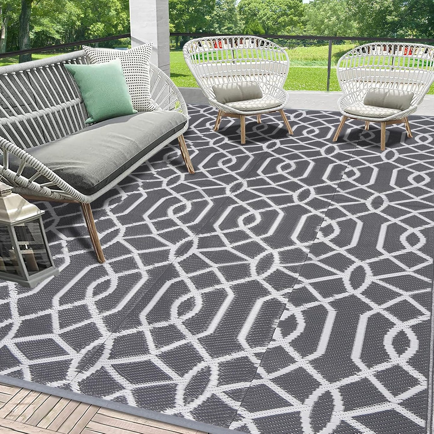 HEBE Outdoor Rug Waterproof 8x10, Reversible Plastic Straw Rug RV Camping Rug, Indoor Outdoor Patio Mat Clearance, Outside Carpet for Porch,Deck,Camper,Balcony,Backyard,Picnic