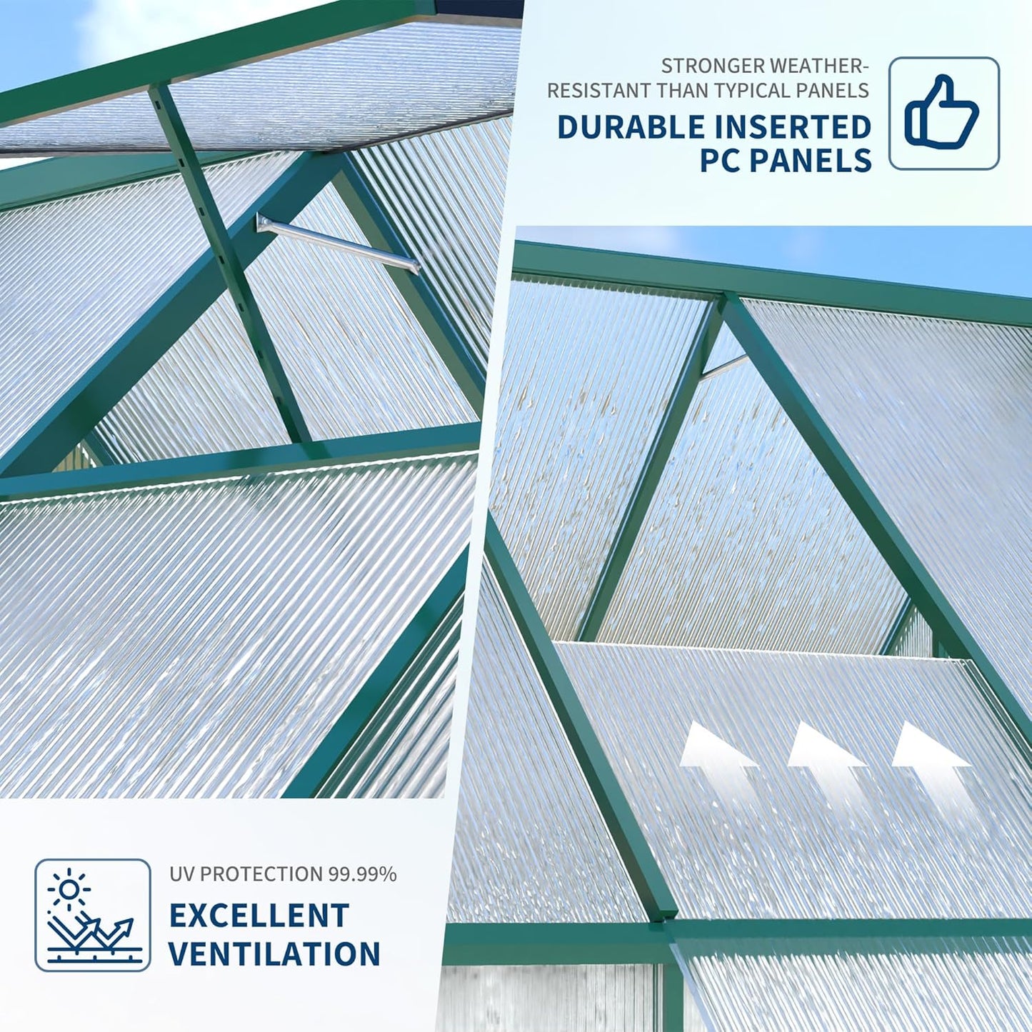 8'X10' Aluminum-Framed Polycarbonate Greenhouse, Heavy Duty Polycarbonate Greenhouse with Quick Setup Structure and Roof Vent, Large Enhanced Aluminum Greenhouses Kit for Outdoors