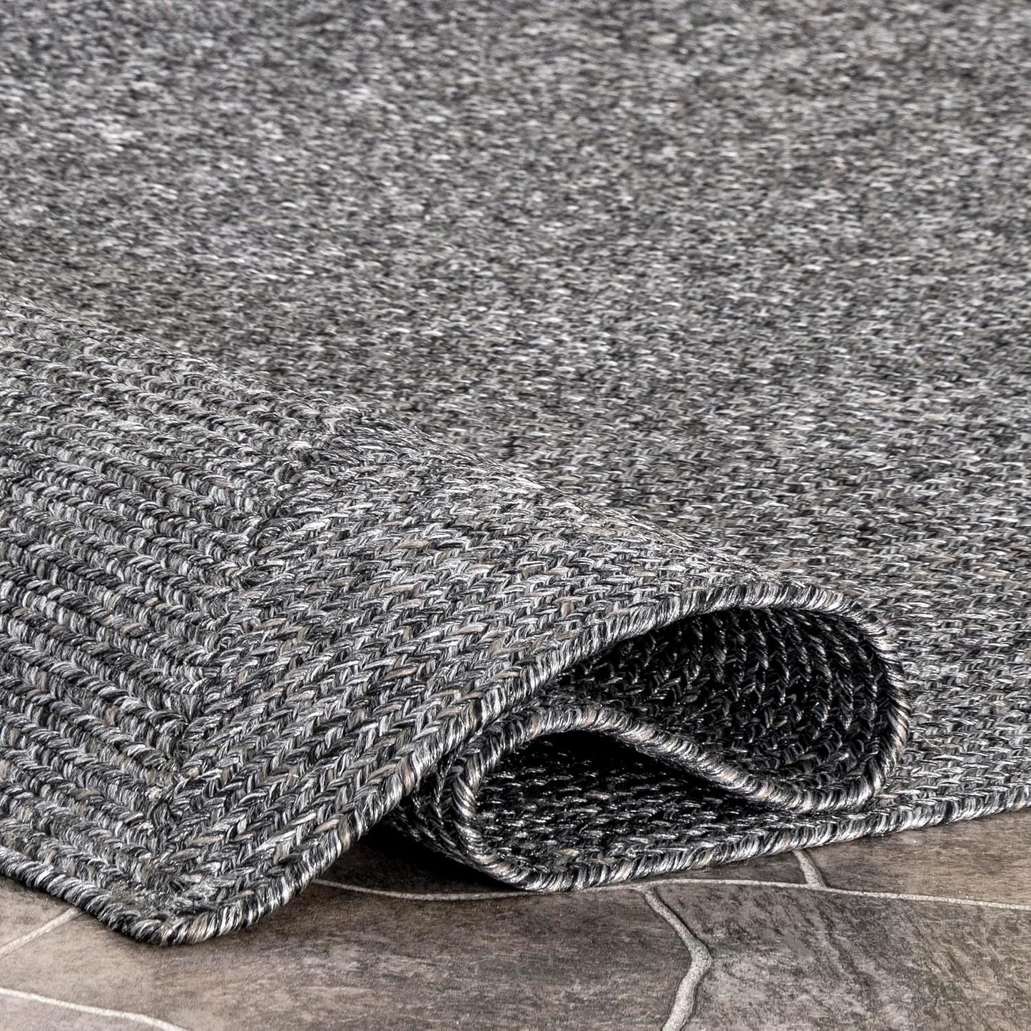 nuLOOM 2' x 16' Solid Hand Braided Indoor/Outdoor Area Rug, Pet-Friendly, High Traffic, Weather Resistant, for Patio, Balcony, Bedroom, Living, Dining Room, Wynn Charcoal