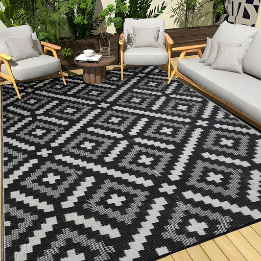 Outdoor Rug 9x12 ft Waterproof, Reversible Outdoor Plastic Straw Rug for Patios Clearance, Outdoor Area Rug Carpet RV Mat for Camping Backyard Deck Porch