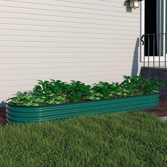 MUPATER 8x2FT Outdoor Raised Garden Bed, 9-in-1 Galvanized Metal Planter Box for Vegetables, 11.1'' H Modular Garden Bed Kit Oval for Herbs and Flowers, Green