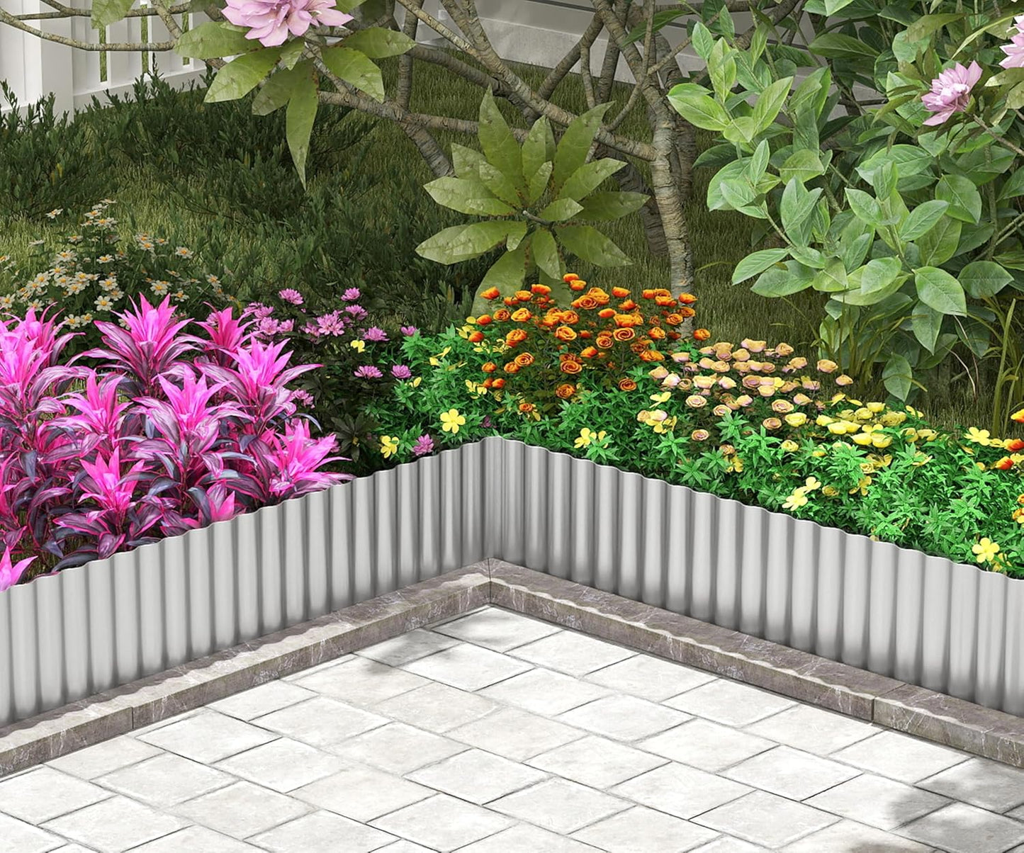 Metal Garden Edging Border, Corrugated Steel Landscaping, DIY for Lawn (Silver, 6 Inch x 20FT)