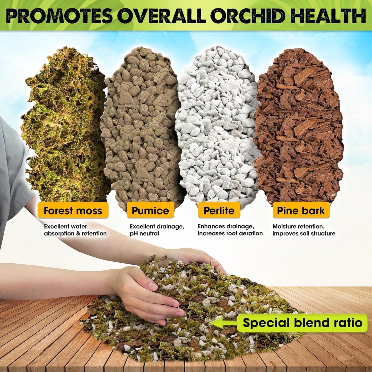 [Upgraded] DUSPRO Orchid Potting Mix for Repotting with Forest Moss, Pine Bark, Perlite & Pumice, Orchid Bark Potting Mix,Orchid Repotting Soil, Drainage Indoor Potting, Orchid Pot Not Included, 4 QT