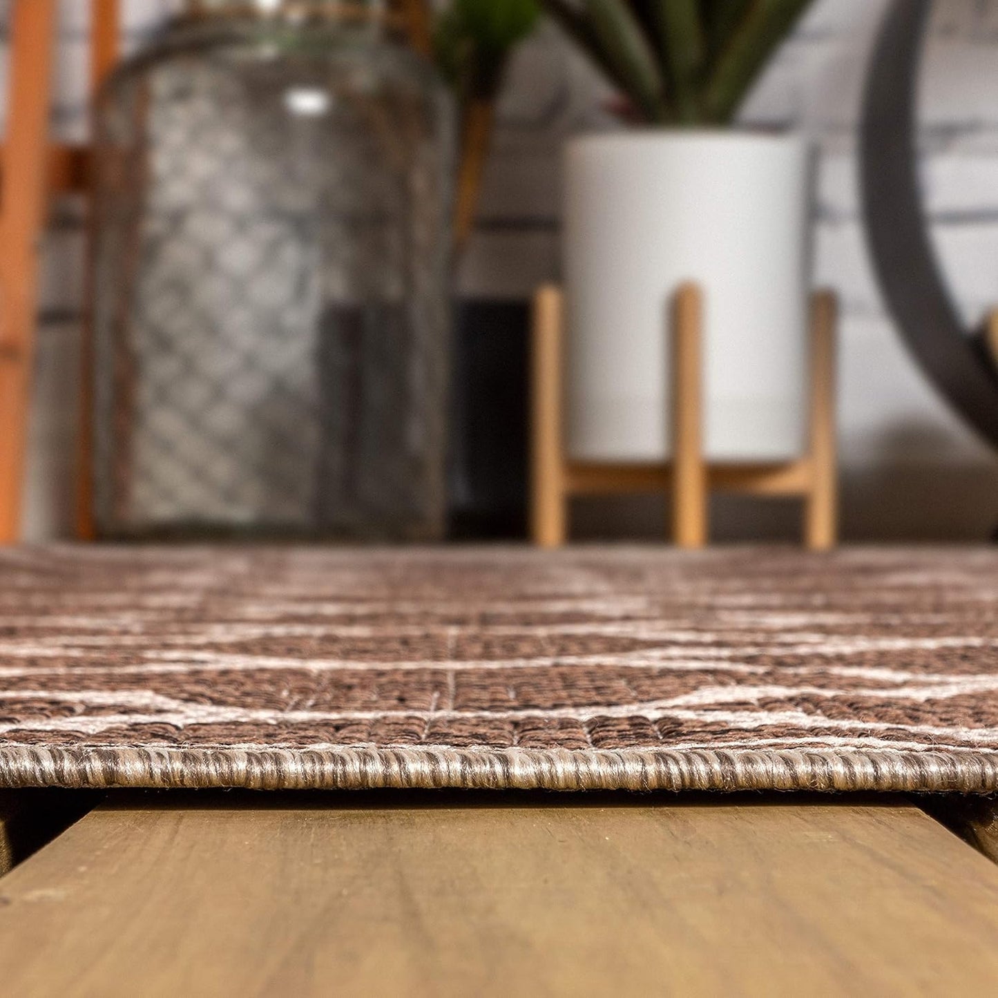 Eyely BMS109B-6R Santa Monica Trebol Moroccan Trellis Textured Weave, Pet Friendly, Non-Shedding, Stain Resistant, Easy-Cleaning, Espresso/Taupe, 6' Round, Indoor/Outdoor, Area Rug