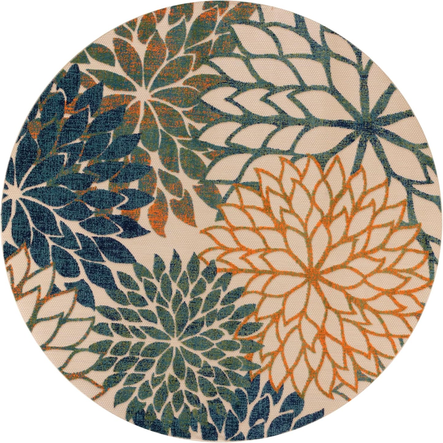 Nourison Home Aloha Tropical Blue Green 5'3" x Round Area -rug, Easy -cleaning, Non Shedding, Bed Room, Living Room, Dining Room, Kitchen (5 Round)