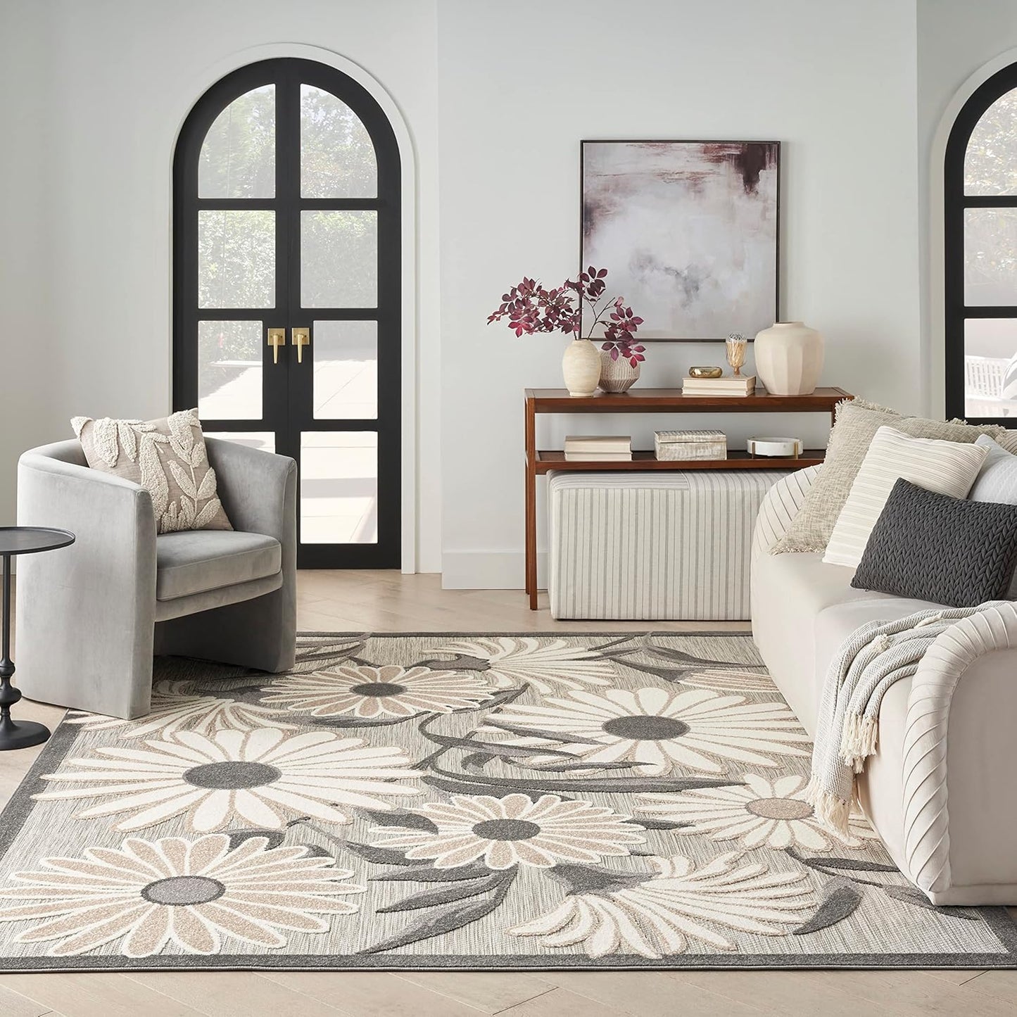 Nourison Home Aloha Indoor-Outdoor Beige 3'6" x 5'6" Area Rug, Easy Cleaning, Non Shedding, Bed Room, Living Room, Dining Room, Kitchen (4x6)