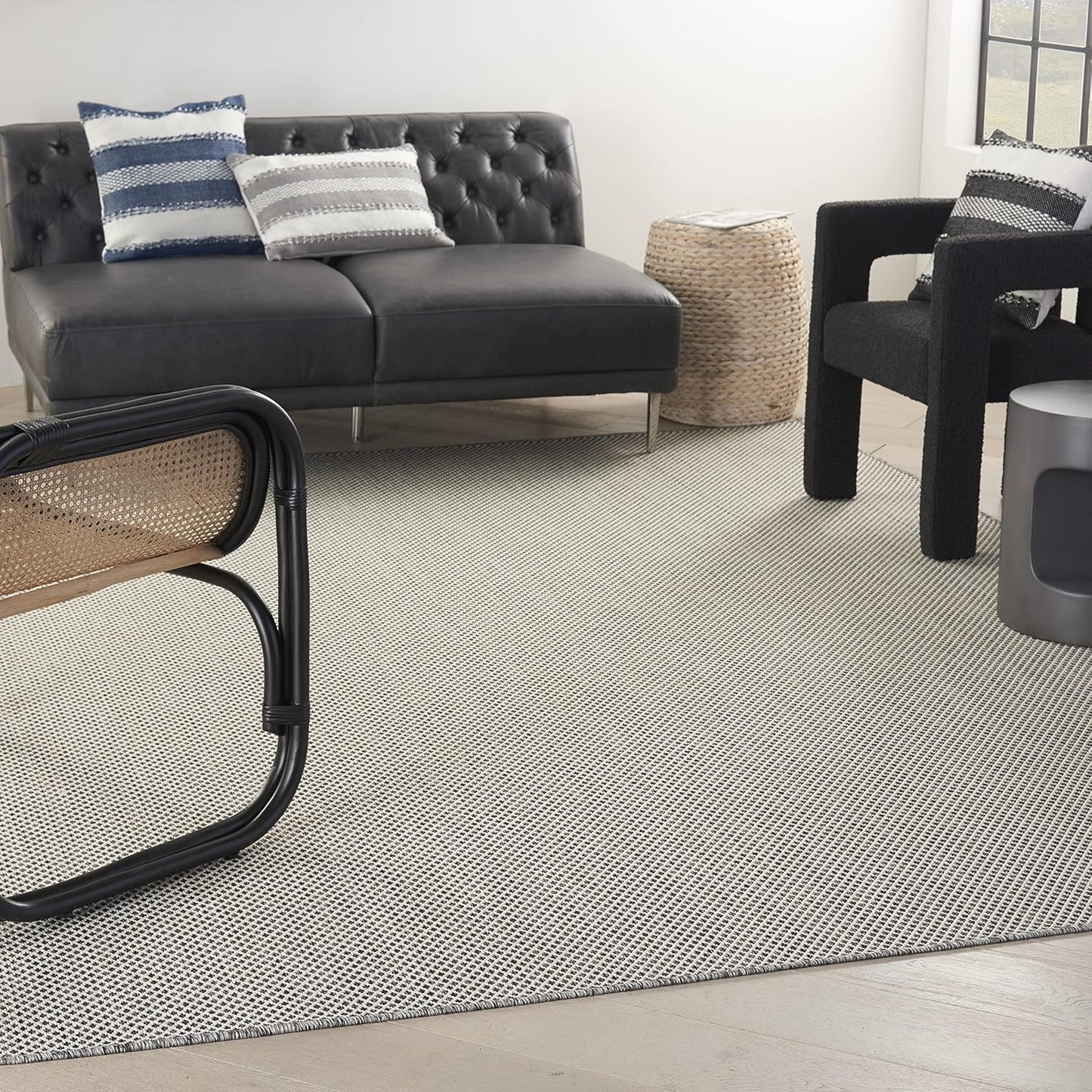 Nourison Home Courtyard 10' x 14' Ivory Charcoal Fabric Modern Area Rug (10' x 14')