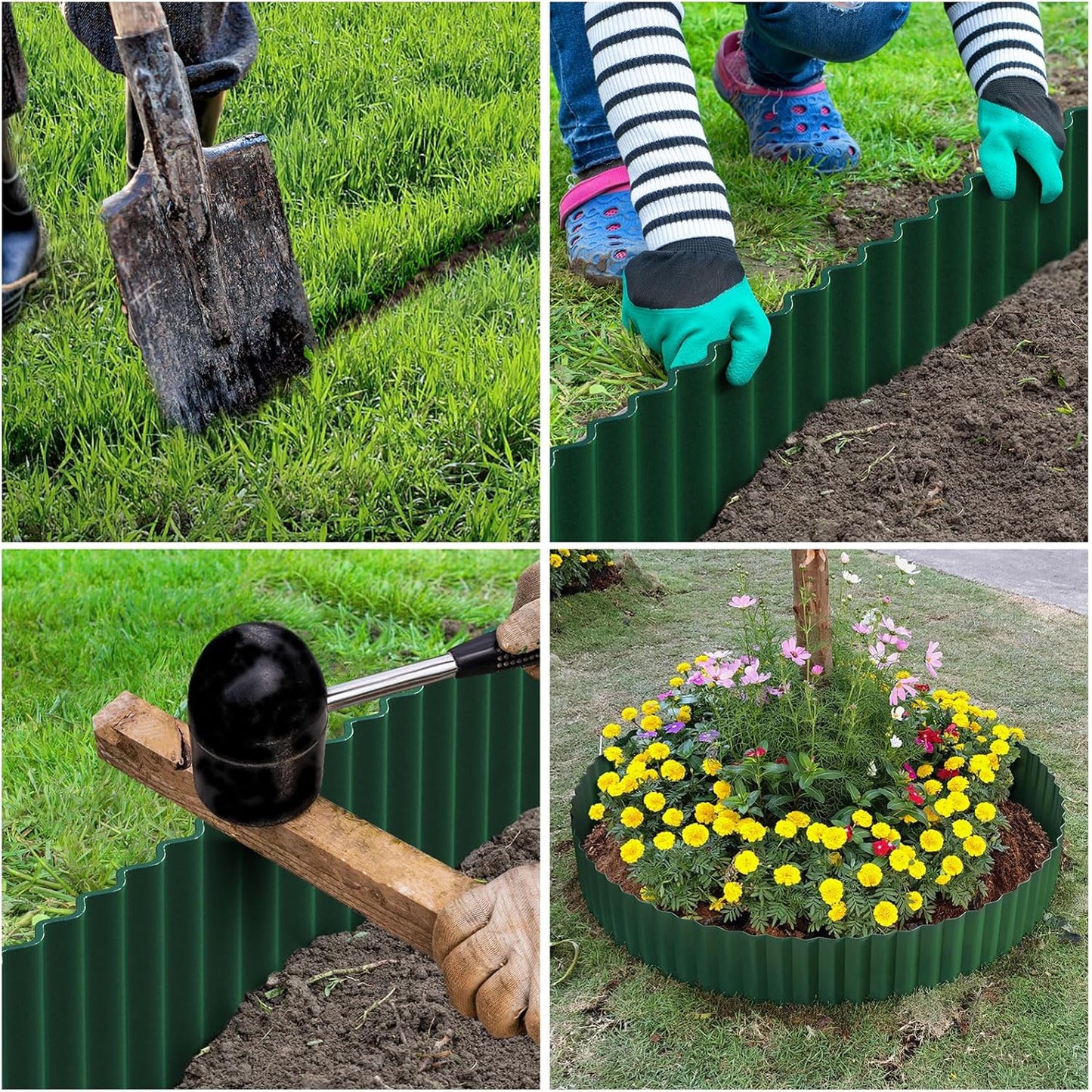 LAVEVE Corrugated Metal Garden Edging 4" x 10Ft, Landscape Edging Border for Lawn, Flower Bed, Garden Fence, Paver Edging (Green)