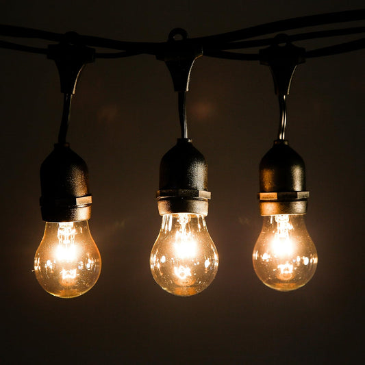 Hometown Evolution, Inc. 24 Foot E26 Outdoor Commercial String Lights with Suspended Socket for Weatherproof Heavy Duty Vintage Outside Lighting - Set of 12 A15 Clear Bulbs