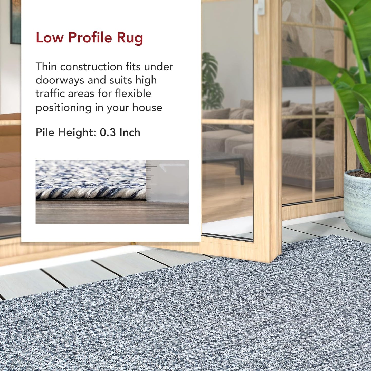 nuLOOM 2' x 10' Solid Hand Braided Indoor/Outdoor Area Rug, Pet-Friendly, High Traffic, Weather Resistant, for Patio, Balcony, Bedroom, Living, Dining Room, Wynn Navy