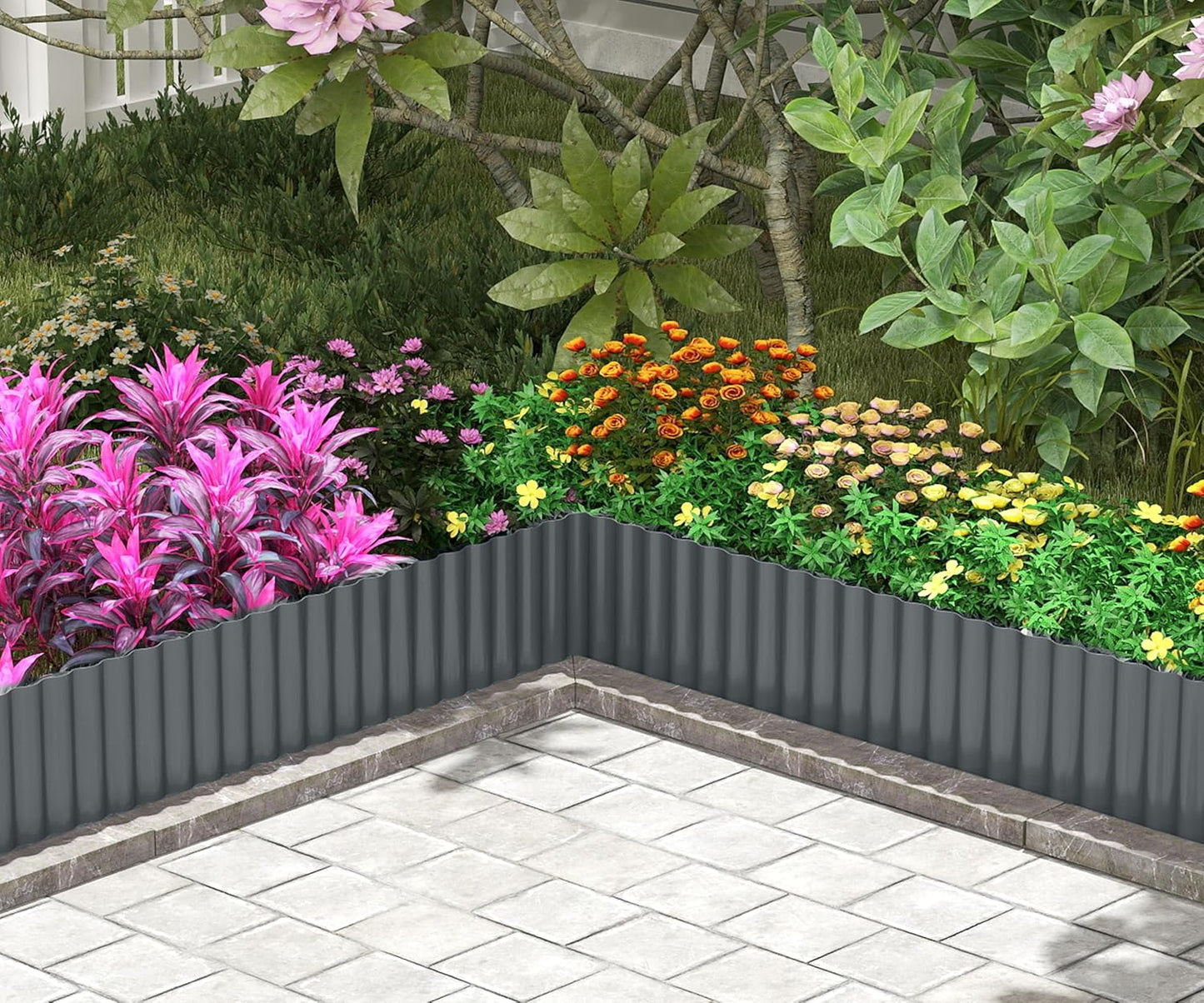 Metal Garden Edging Border, Corrugated Steel Landscaping, DIY for Lawn (Black, 10 Inch x 10FT)