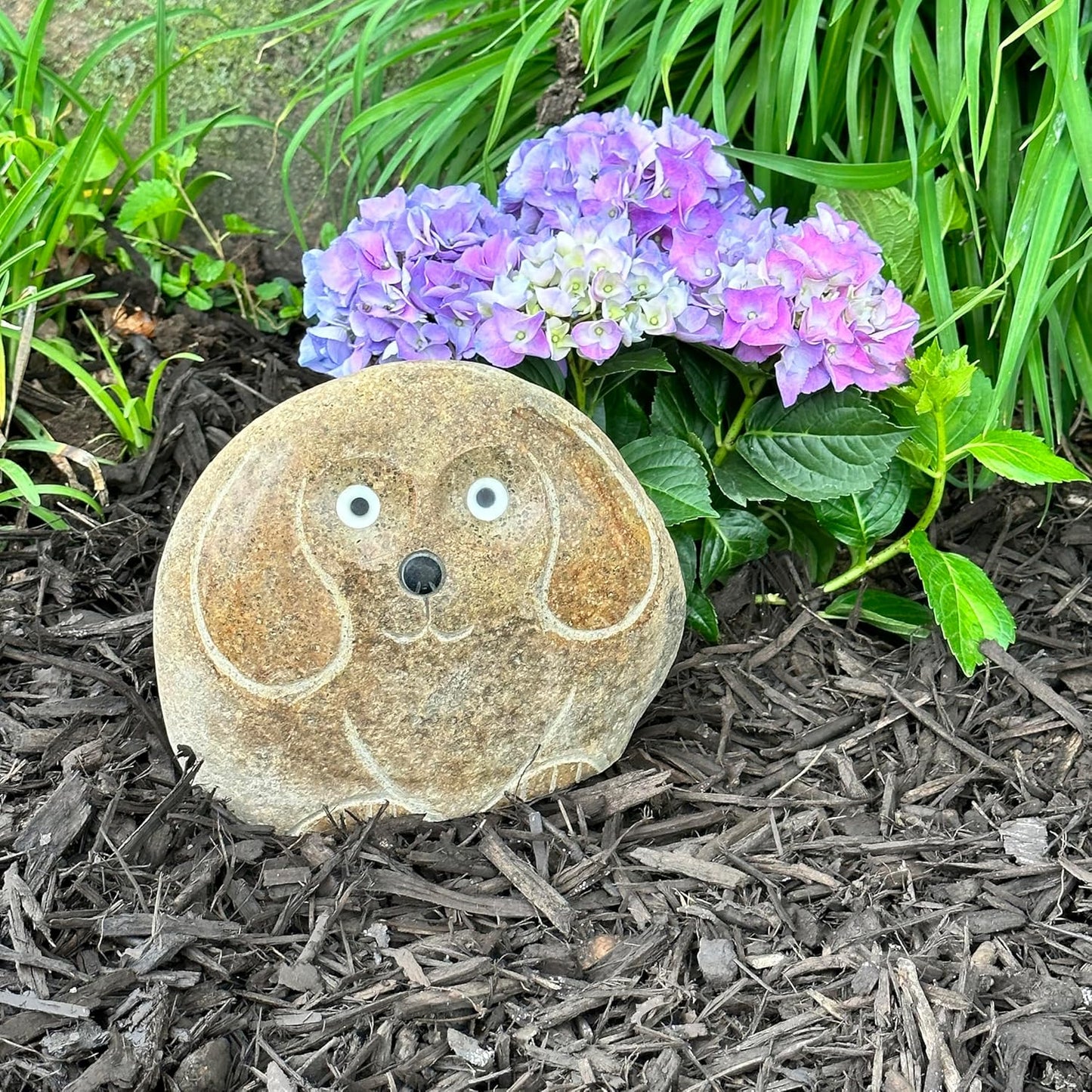 Mom and Dad Boulder Dog Set – Hand-Carved Granite Garden Statues – Natural Stone Animal Décor – 8" & 12", Weather-Resistant, Unique Gift Set