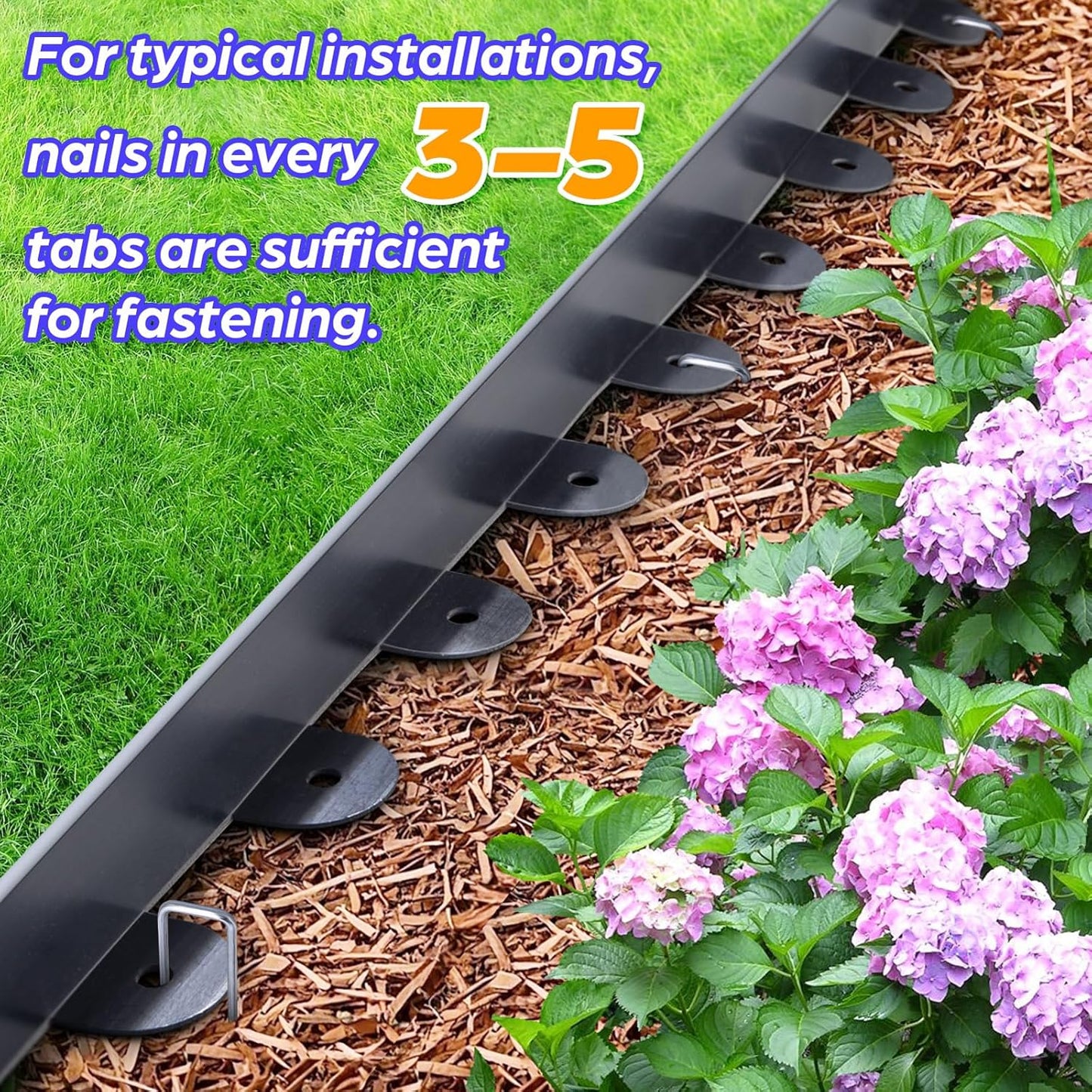 Landscape Edging, 1.5" x 60' Plastic Garden Edging with 60 Pcs Metal Spikes, Flexible Garden Border for Lawn, Landscaping, Flower Beds