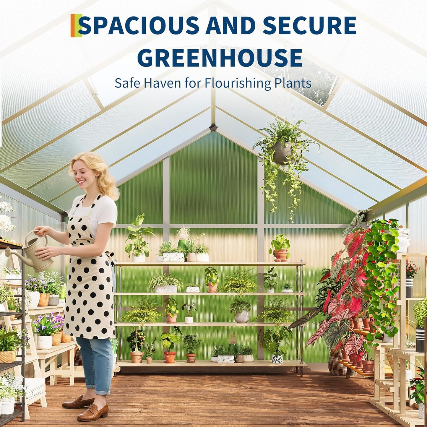 6 x 10 FT Greenhouse, Greenhouses for Outside, Polycarbonate Greenhouse with Aluminum Frame, Lockable Door and Ajustable Roof Vent for Backyard, Green Houses for Outside Garden Backyard, Patio