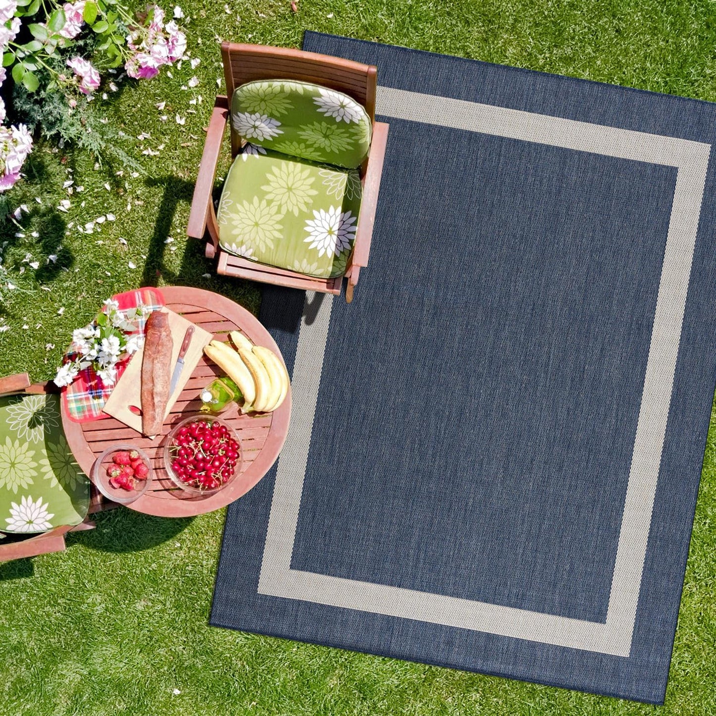 CAMILSON Outdoor Rug 8x10, Modern Outside Rugs for Patios Porches Waterproof Durable Washable Non-Shedding, Easy-to-Clean Indoor Outdoor Area Carpet (8 x 10, Bordered - Blue/White)