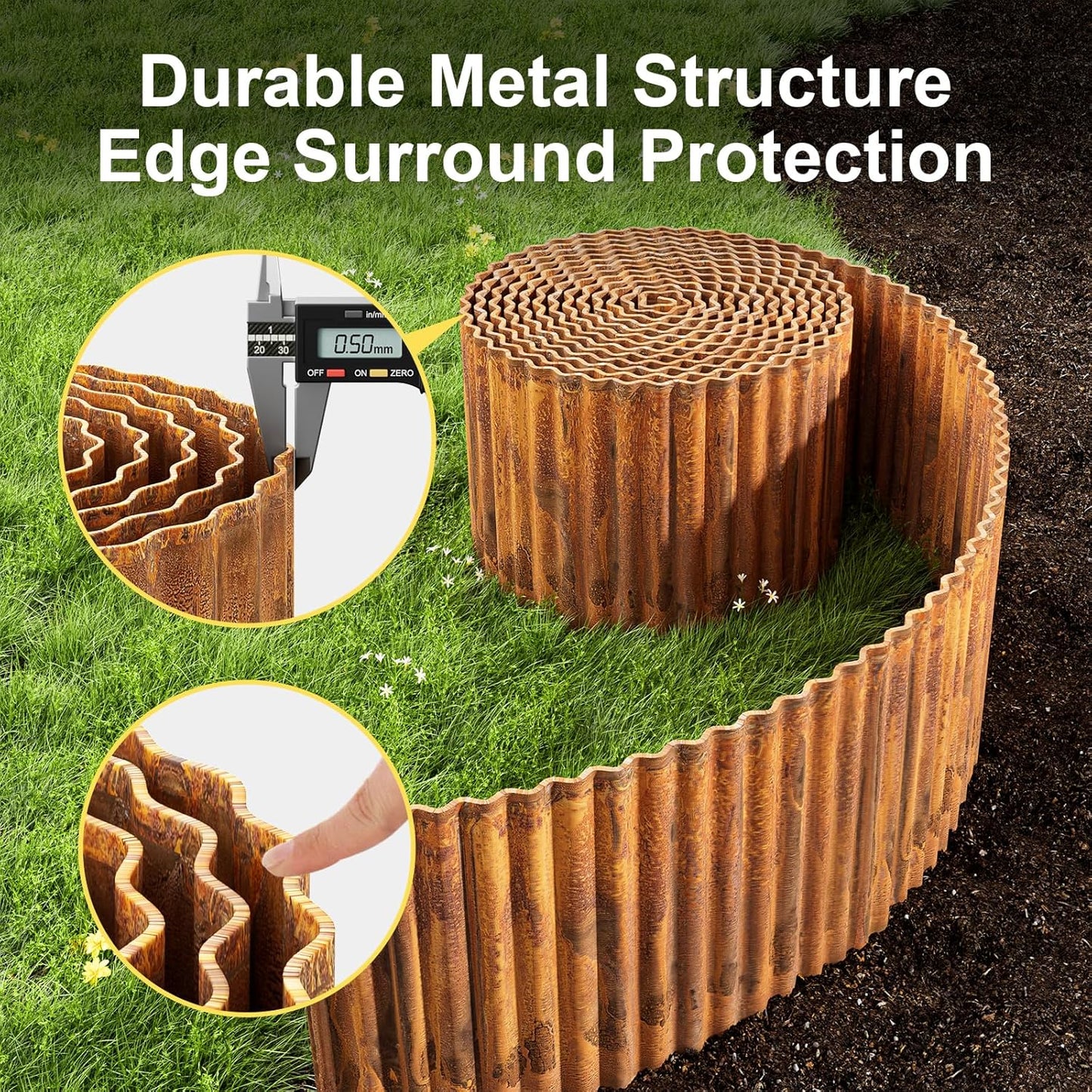 Land Guard Corrugated Garden Edging Border, 6" × 50' Landscape Paver Edging, Tall Landscape Edging, Fence for Garden, Flower Bed, Lawn and Landscape Edging (Rusty)