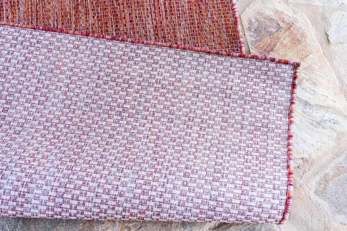 Unique Loom Collection Casual Transitional Solid Heathered Indoor/Outdoor Flatweave Area Rug (5' 3" x 8' Rectangle, Rust Red/Beige)